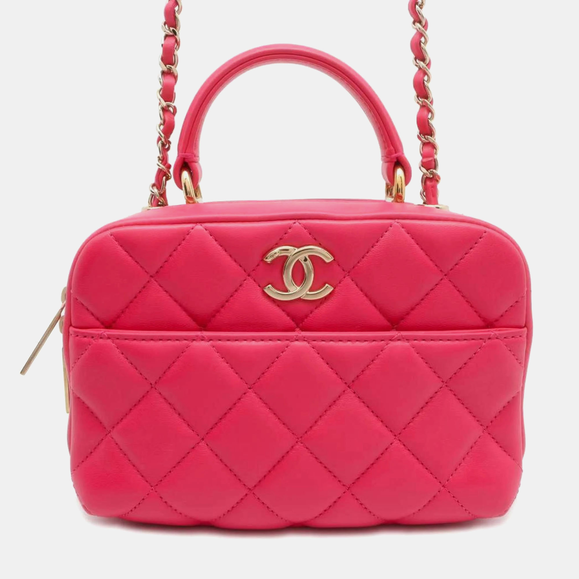 

Chanel Pink Quilted Lambskin Leather Bowling Bag