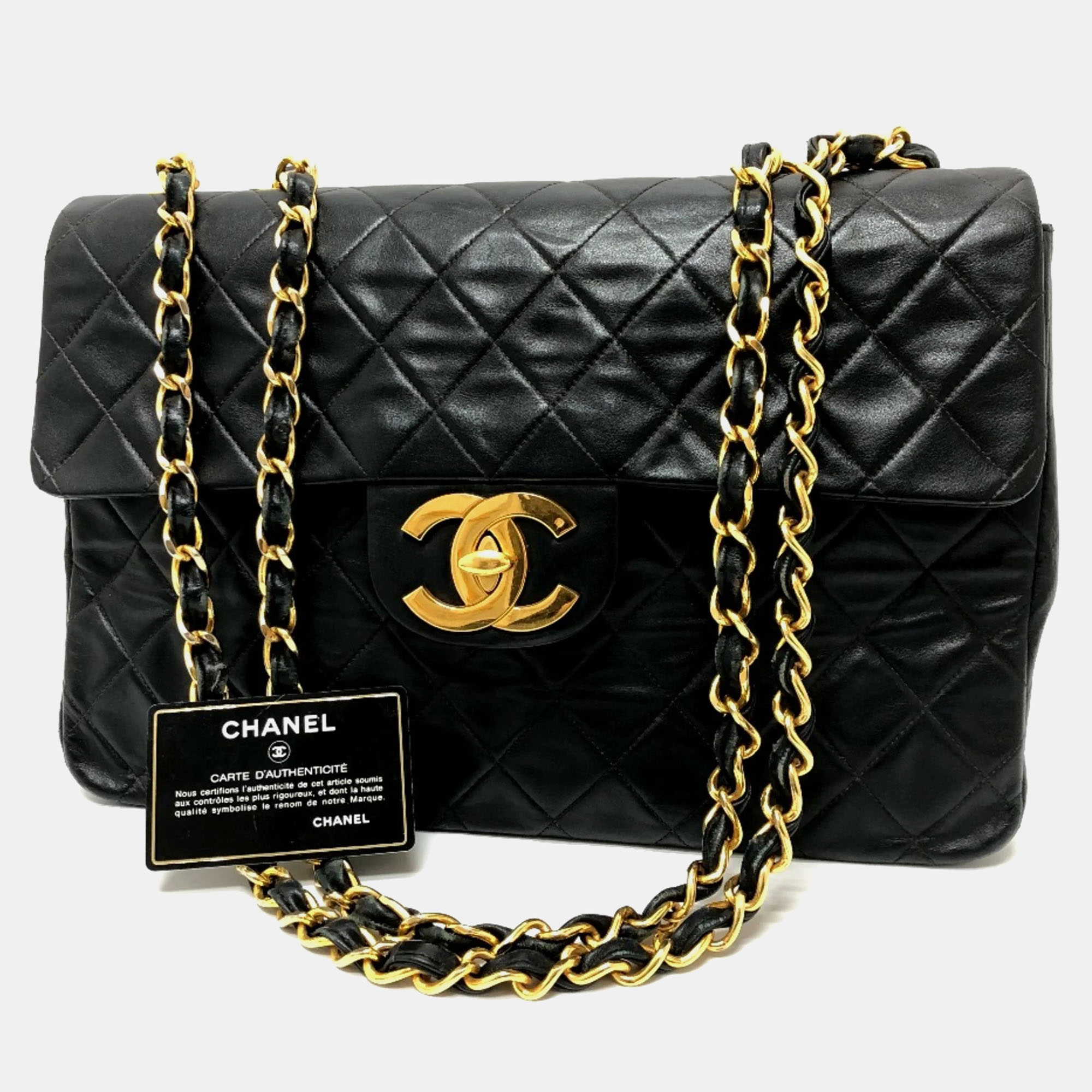 

Chanel Black Quilted Lambskin Maxi Jumbo  Classic Single Flap Bag