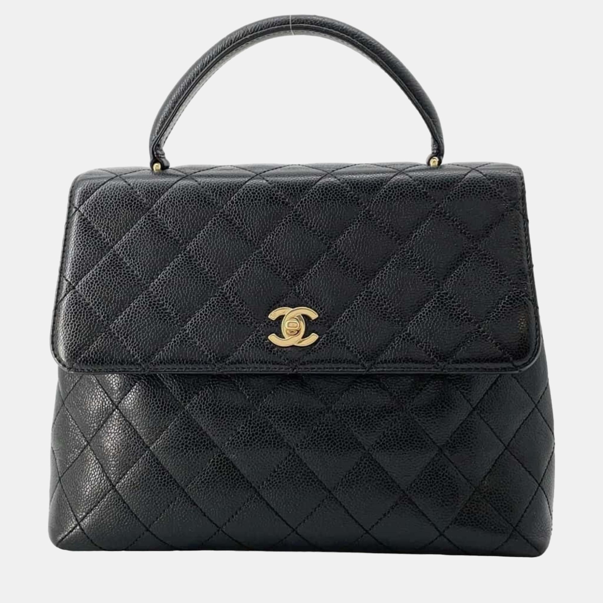 

Chanel Black Leather Quilted Kelly Top Handle Bag