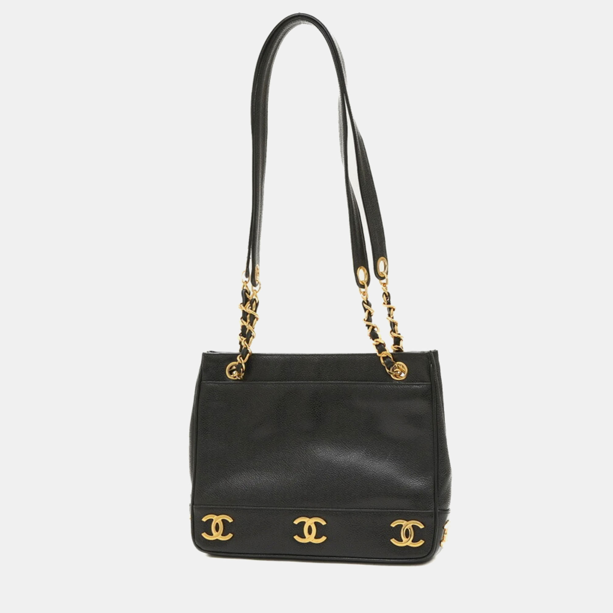 Pre-owned Chanel Black Caviar Leather Triple Cc Tote Bag