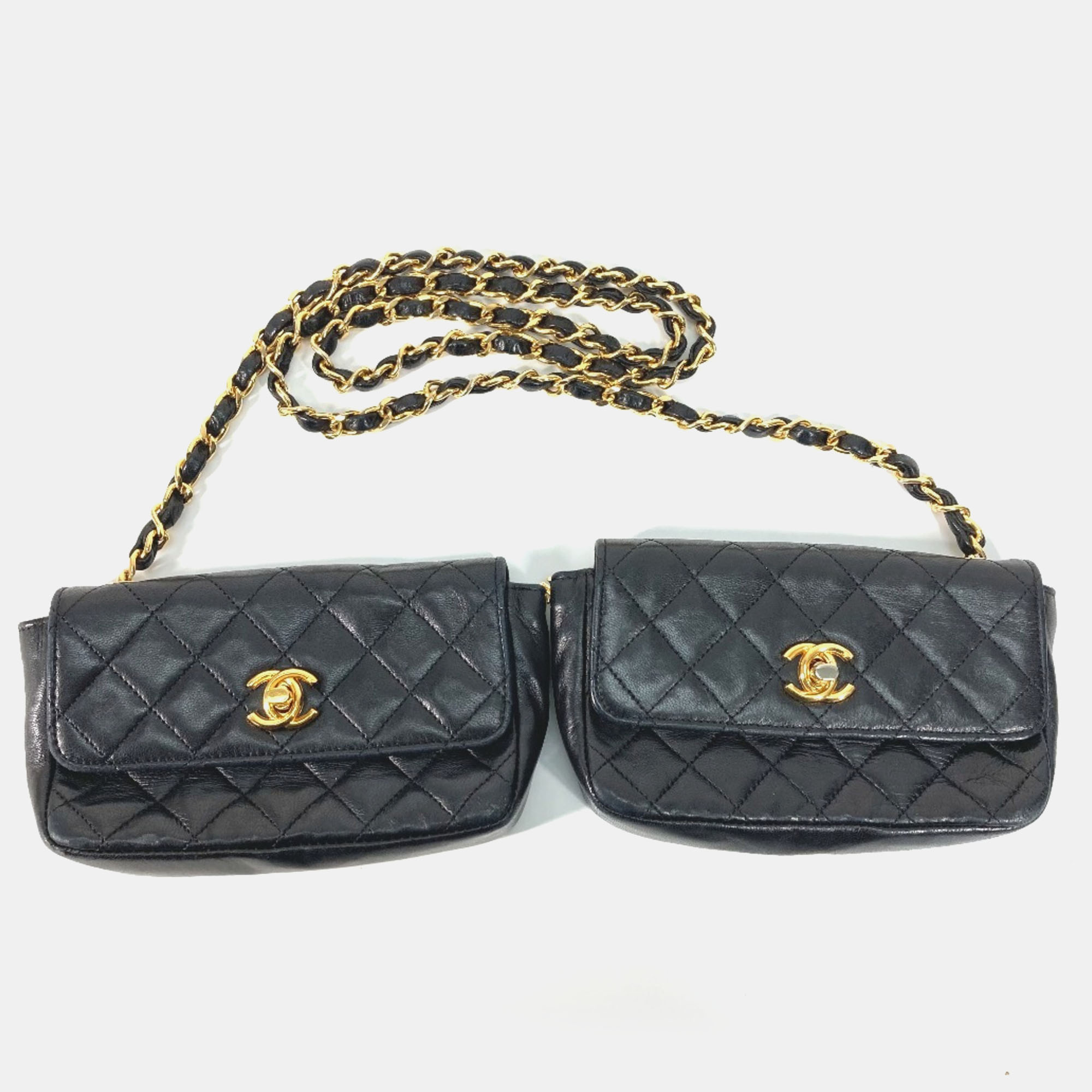 

Chanel Quilted Leather Extra Mini Vintage Classic Flap Bag Set Of 2, Black