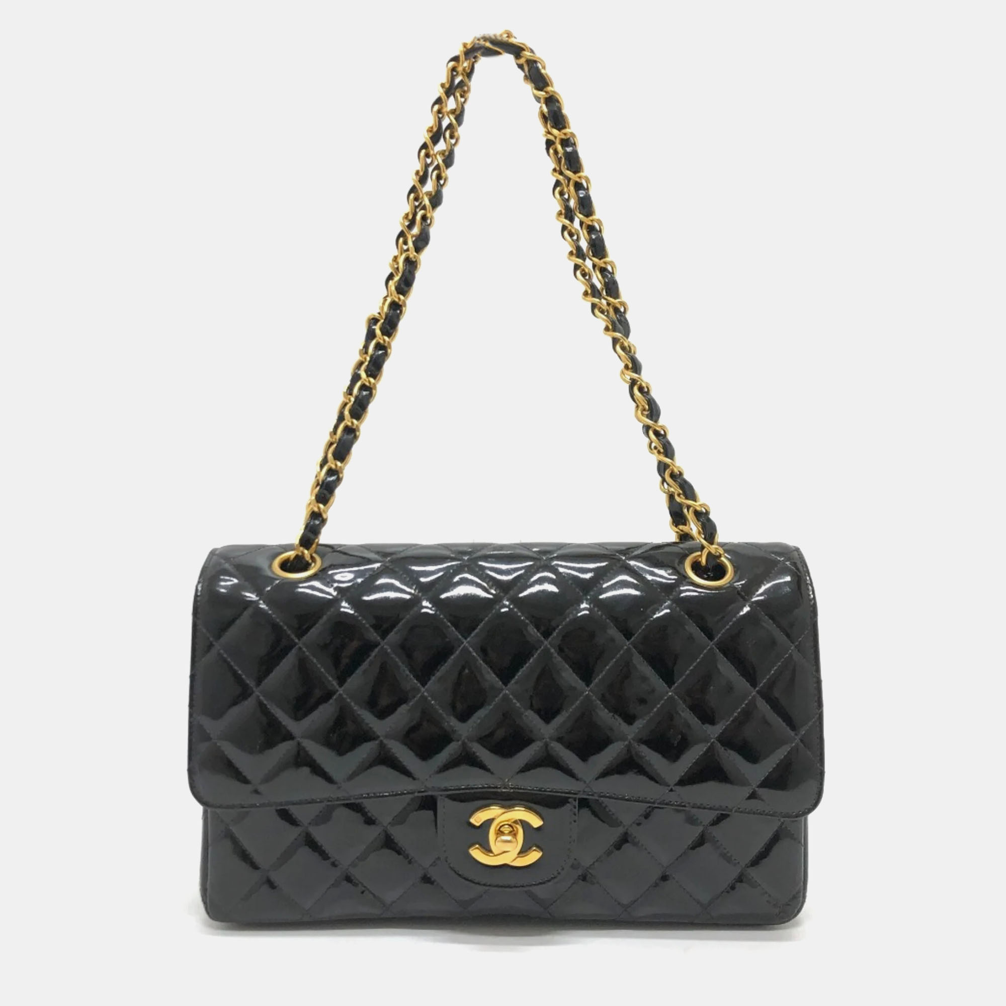 

Chanel Black Patent Leather Medium Classic Double Flap Shoulder Bag