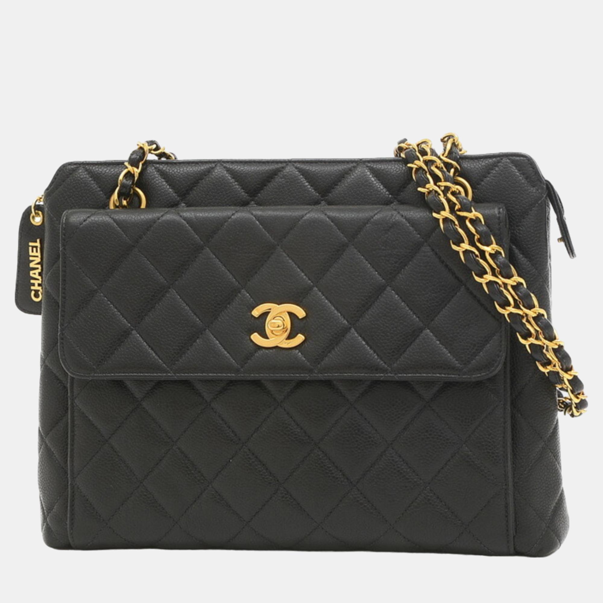 

Chanel Black Quilted Caviar CC Front Pocket Tote Bag