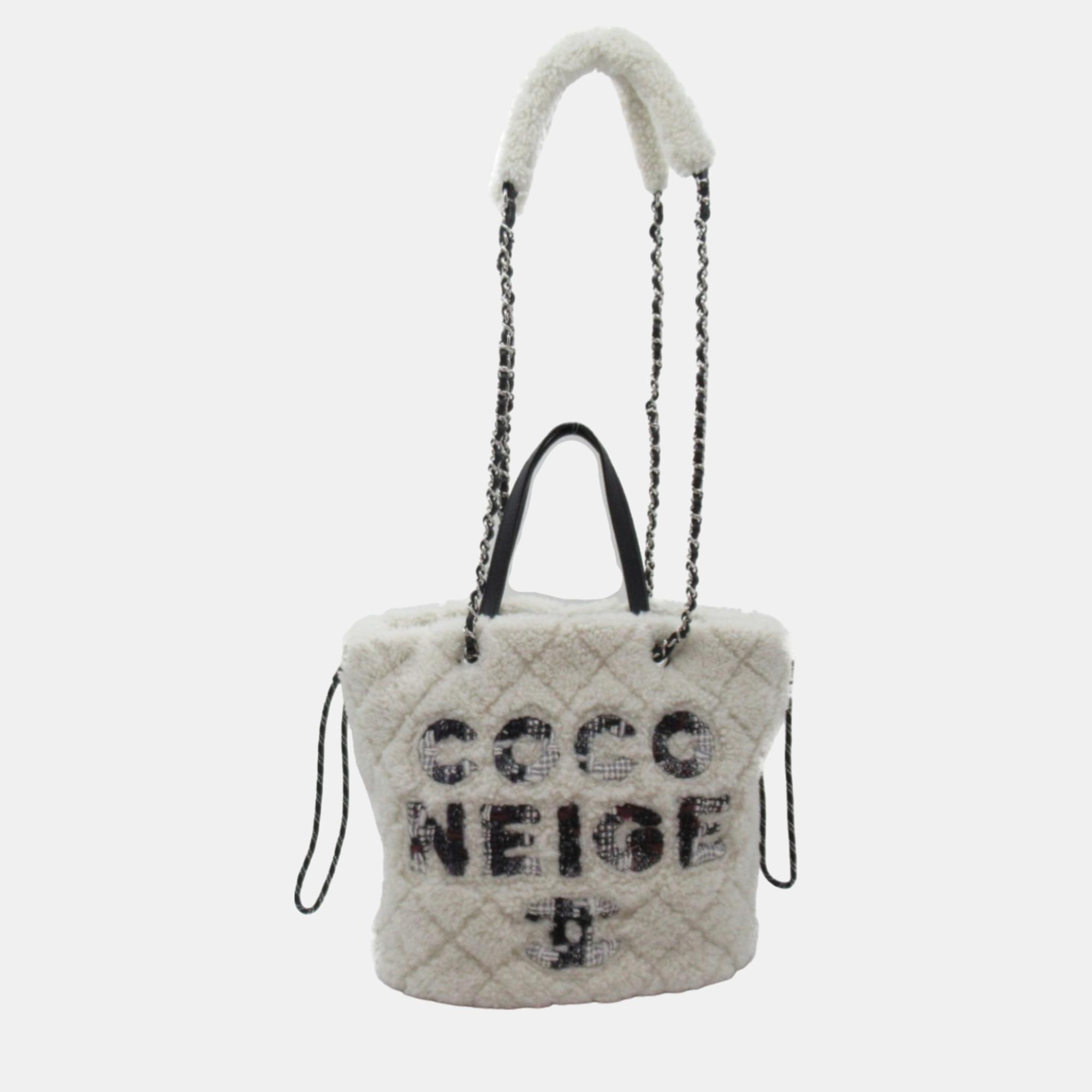 

Chanel White Shearling Coco Neige Tote Bag