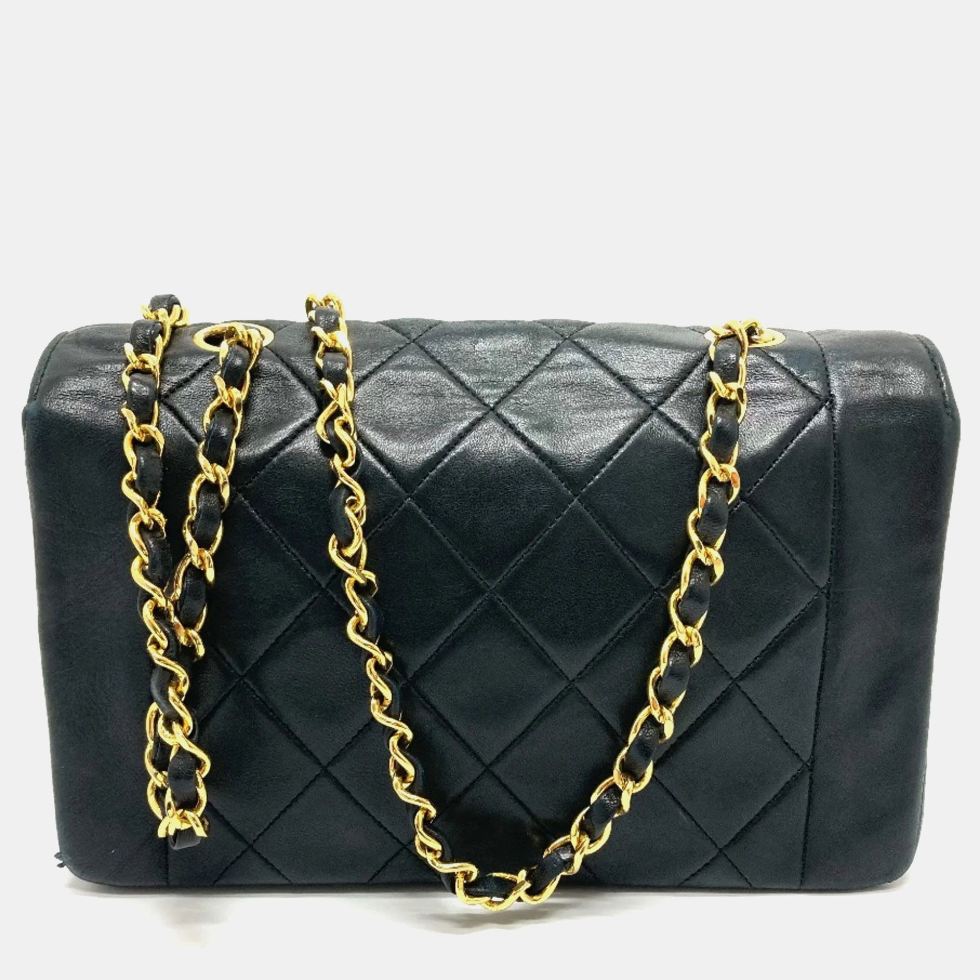 Chanel Black Leather Quilted Vintage Diana Flap Shoulder Bag 