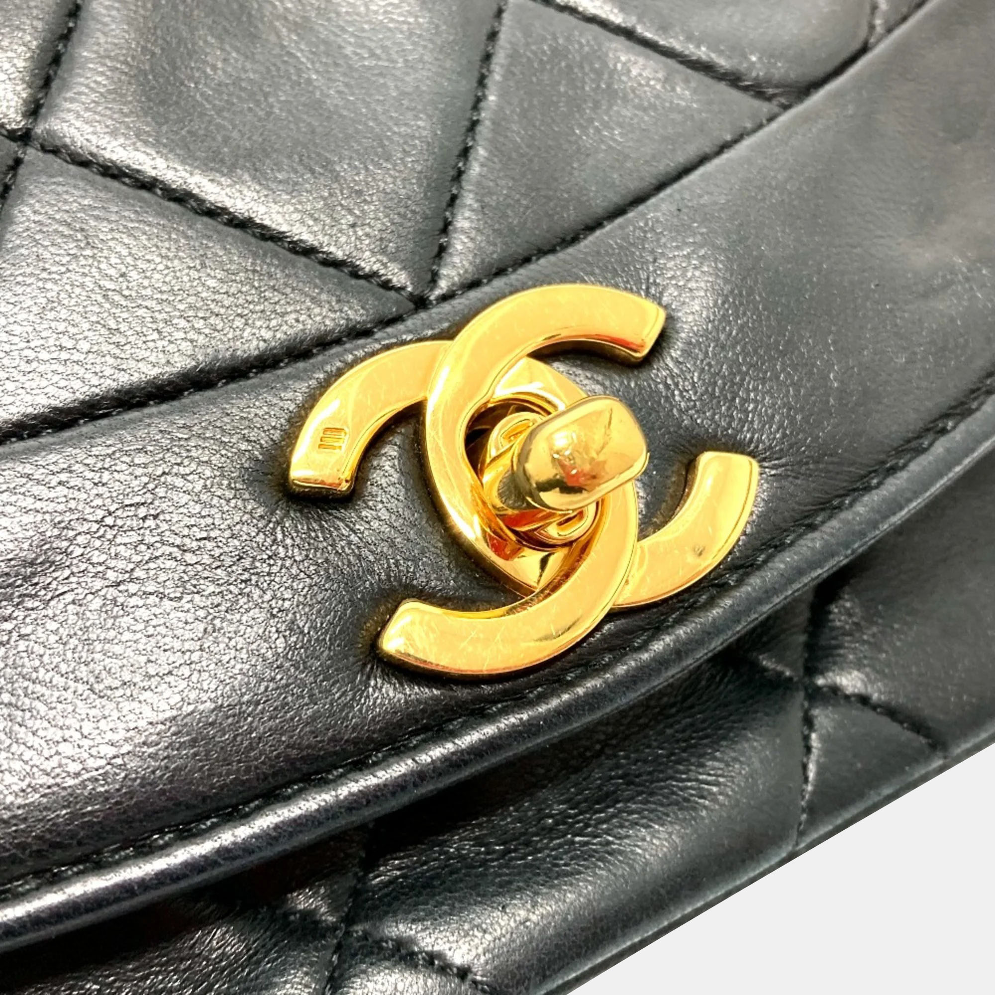 Chanel Black Leather Quilted Vintage Diana Flap Shoulder Bag 