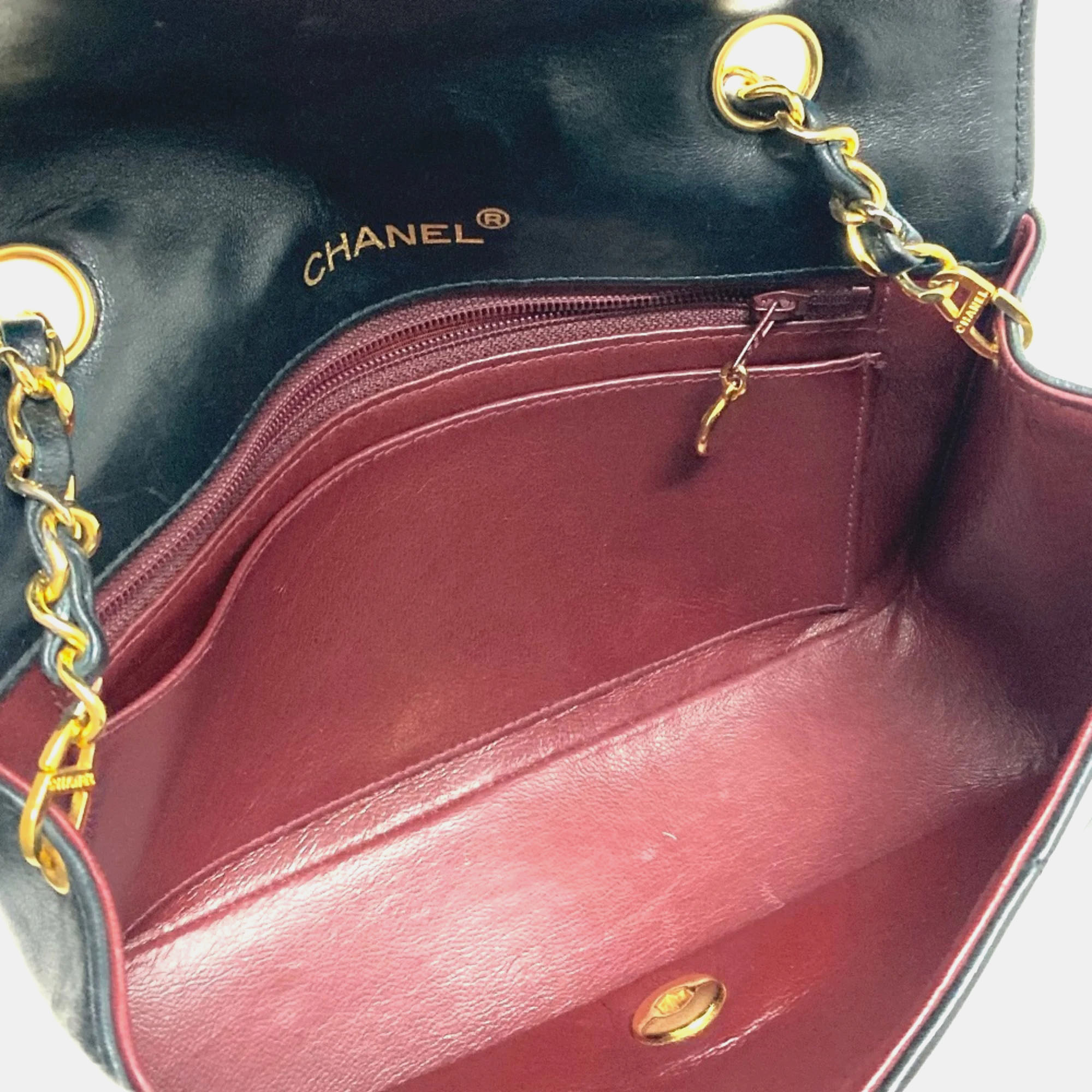 Chanel Black Leather Quilted Vintage Diana Flap Shoulder Bag 