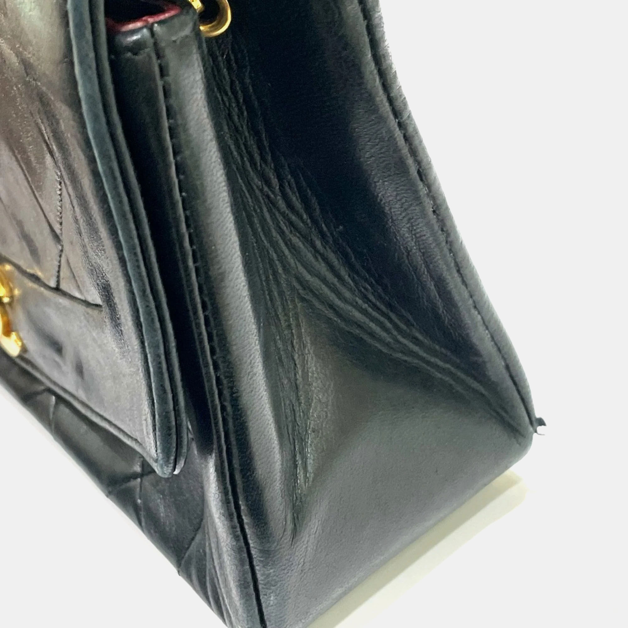 Chanel Black Leather Quilted Vintage Diana Flap Shoulder Bag 