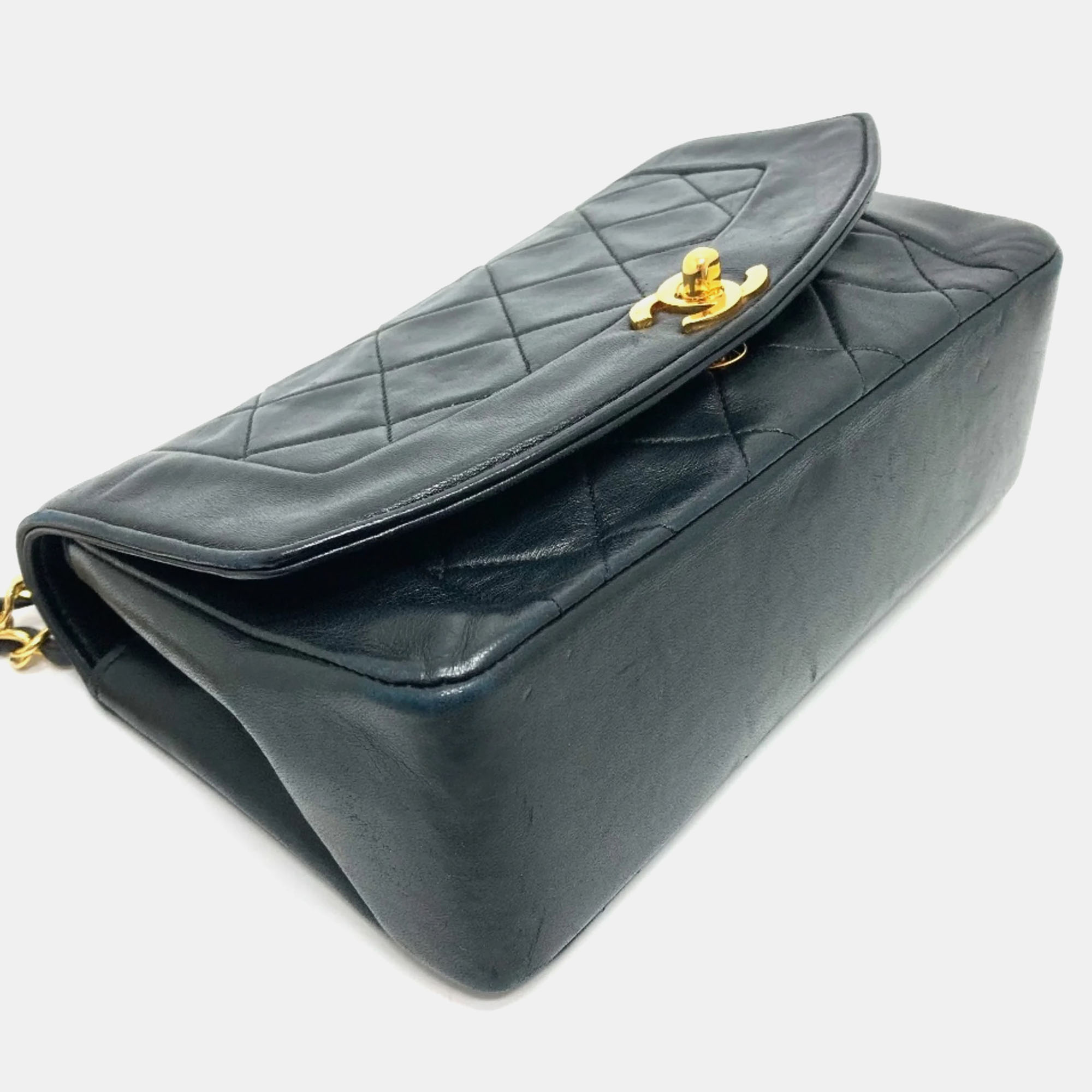 Chanel Black Leather Quilted Vintage Diana Flap Shoulder Bag 