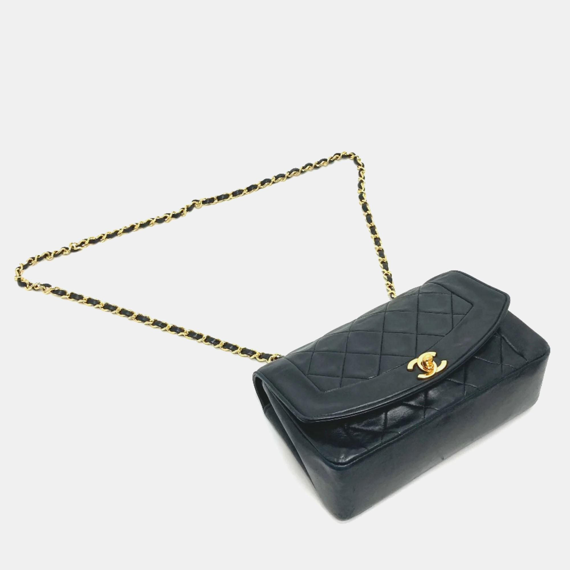Chanel Black Leather Quilted Vintage Diana Flap Shoulder Bag 