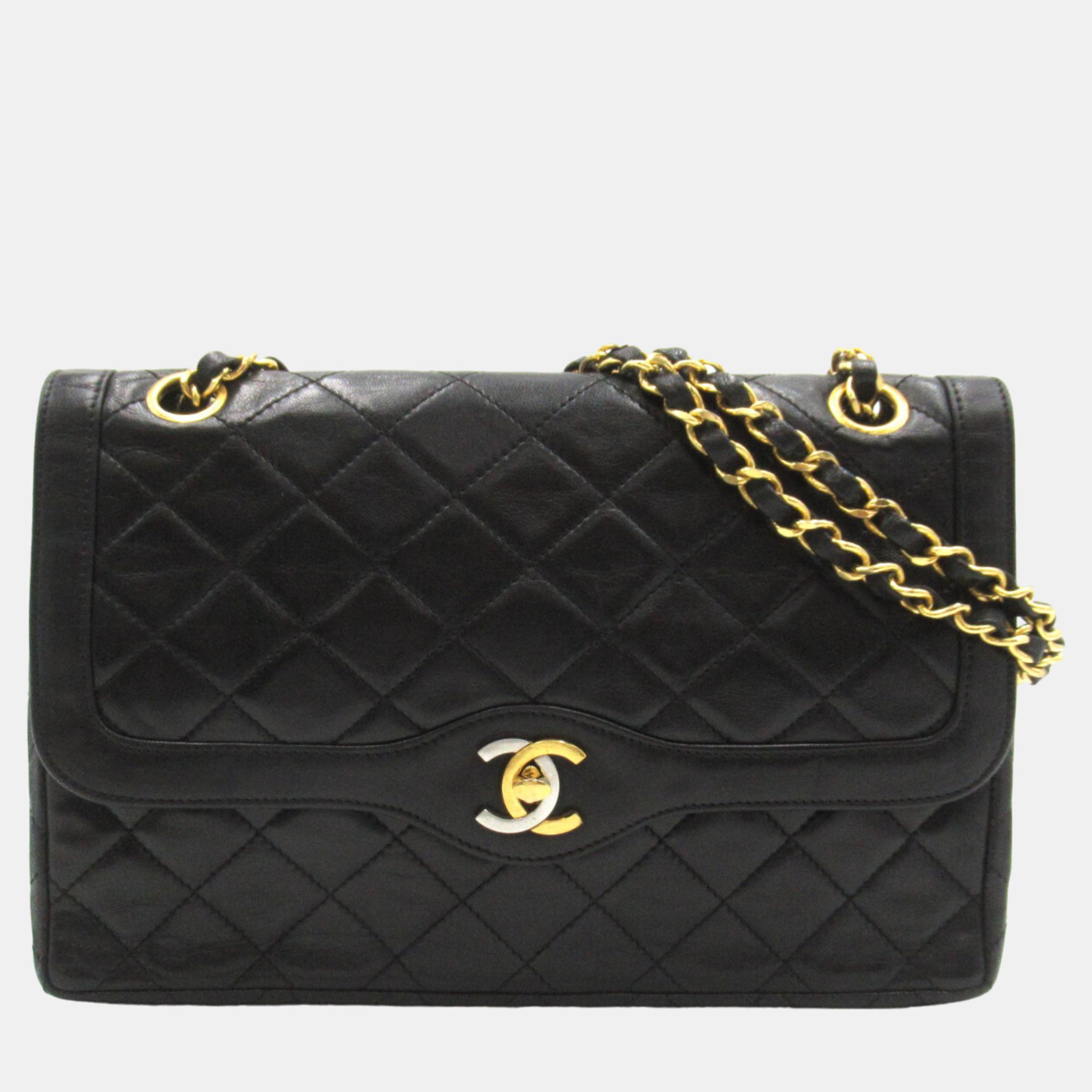 

Chanel Black Leather Paris Double Flap Shoulder Bag