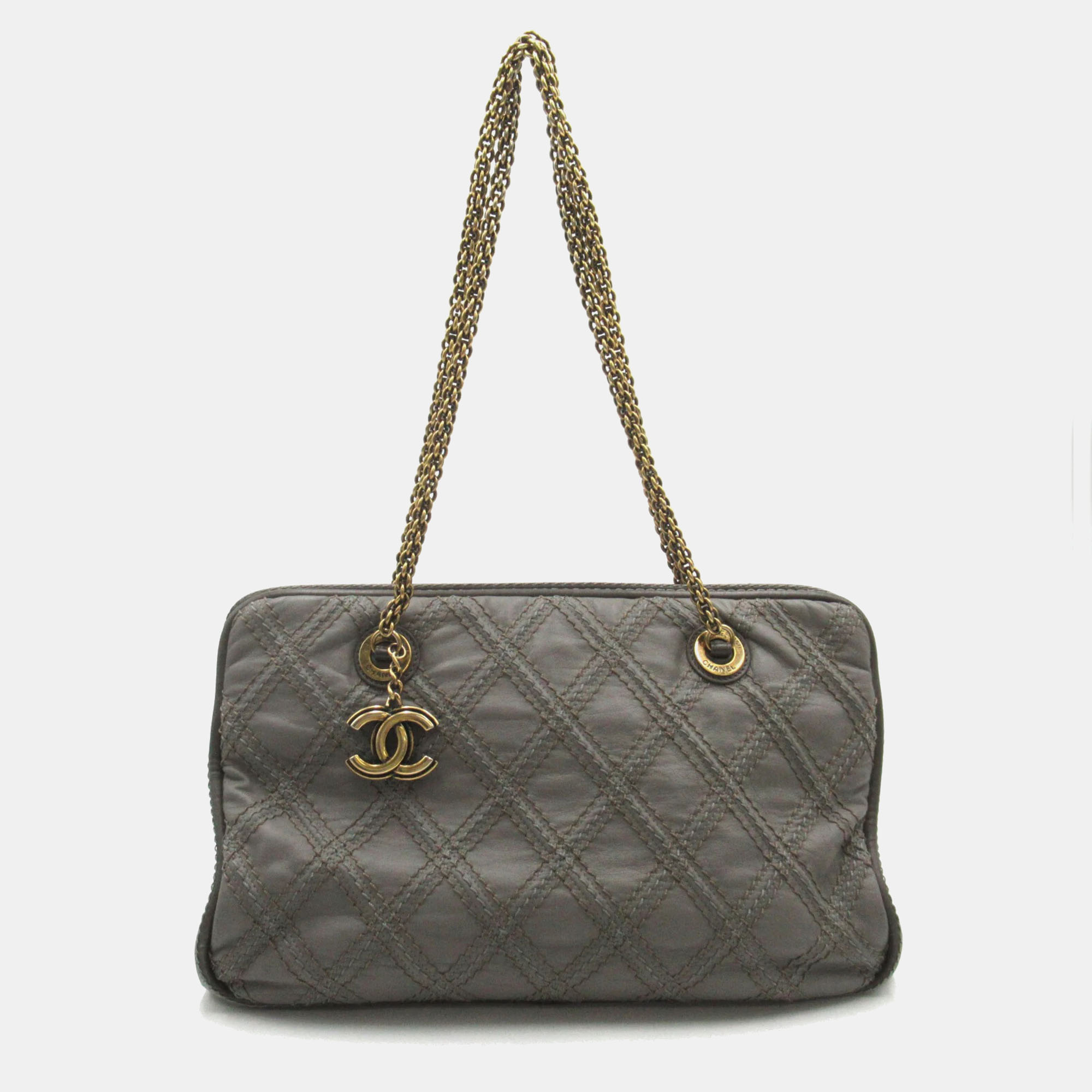 

Chanel Grey Quilted Stitch Leather Triptych Tote Bag