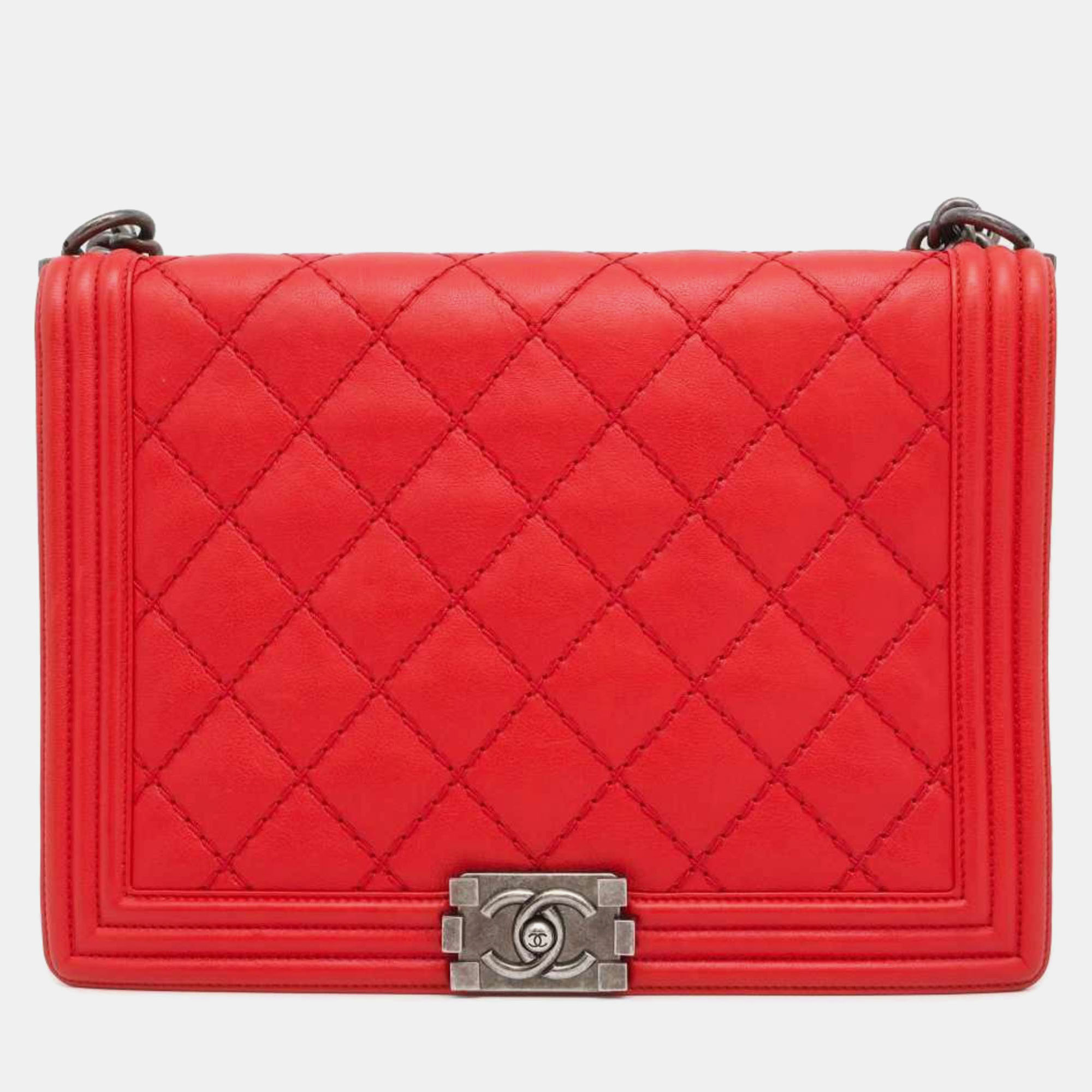 

Chanel Red Leather  Boy Shoulder Bag
