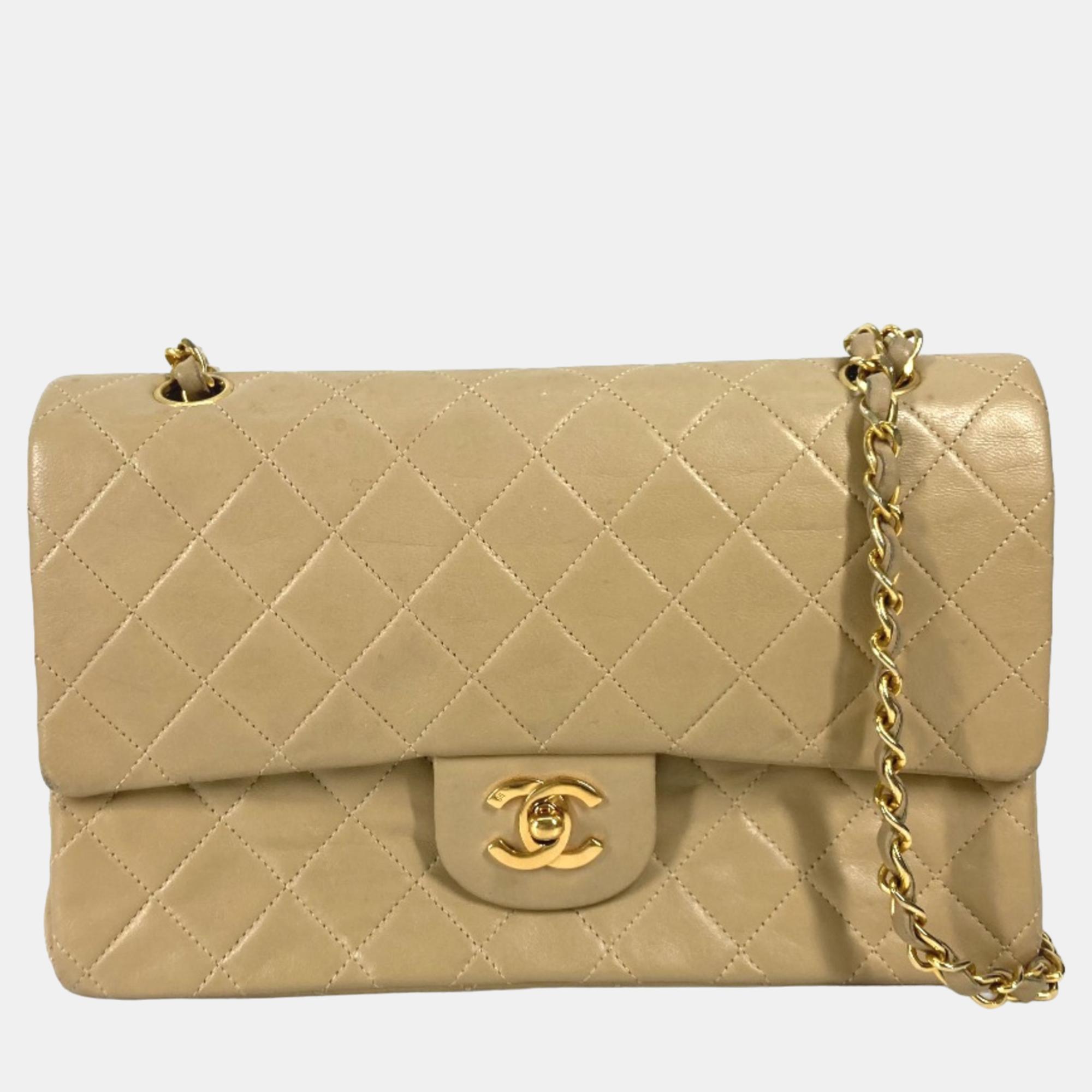 

Chanel Beige Leather  Classic Double Flap Shoulder Bags