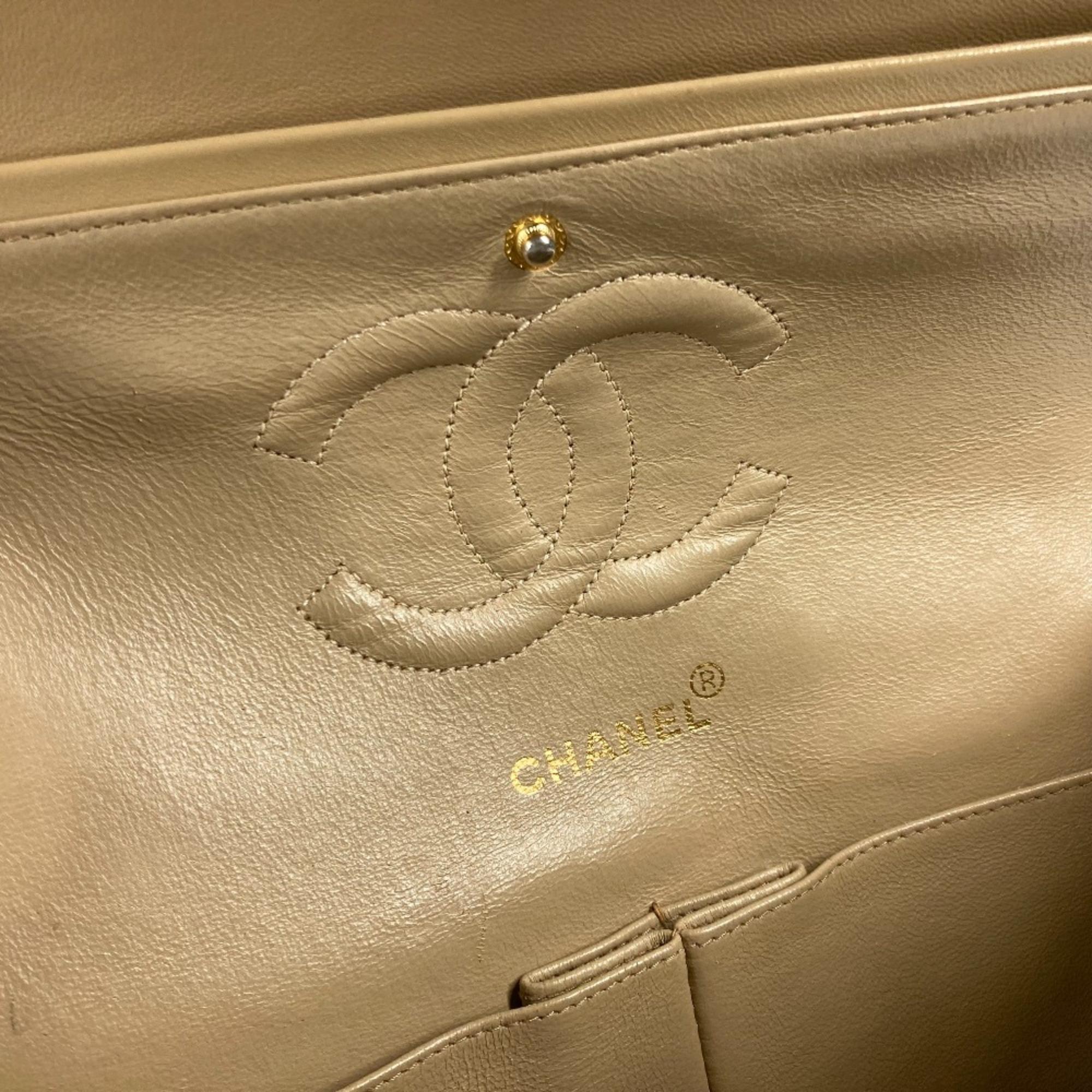 Chanel Beige Leather Medium Classic Double Flap Shoulder Bags 