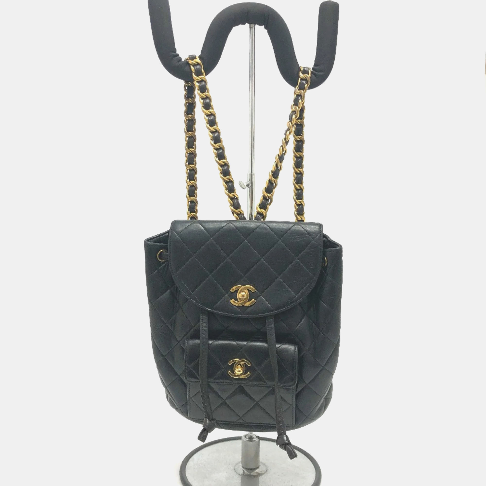 

Chanel Black Lambskin Quilted Drawstring Backpack