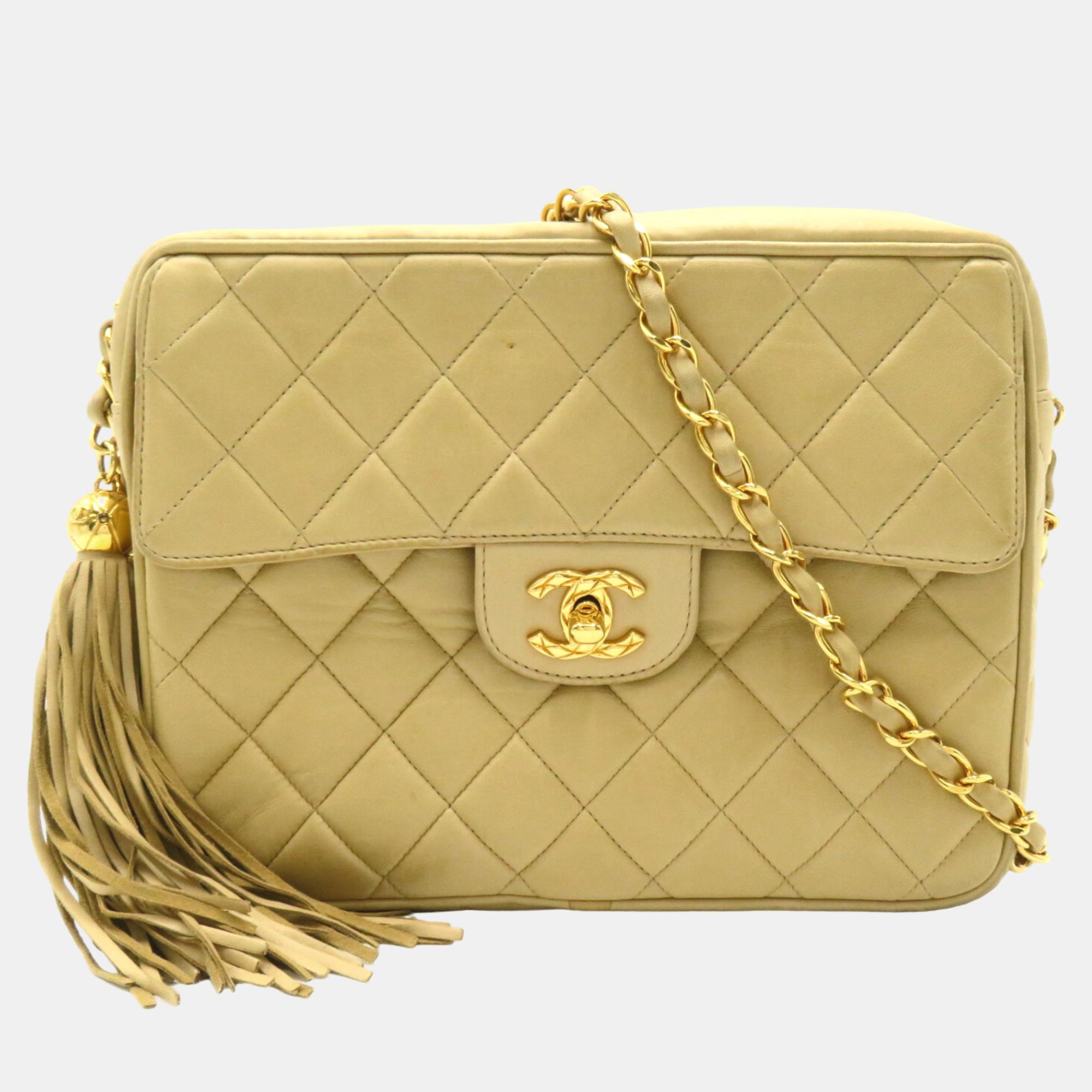 

Chanel Beige Leather Tassel Quilted Camera Bag