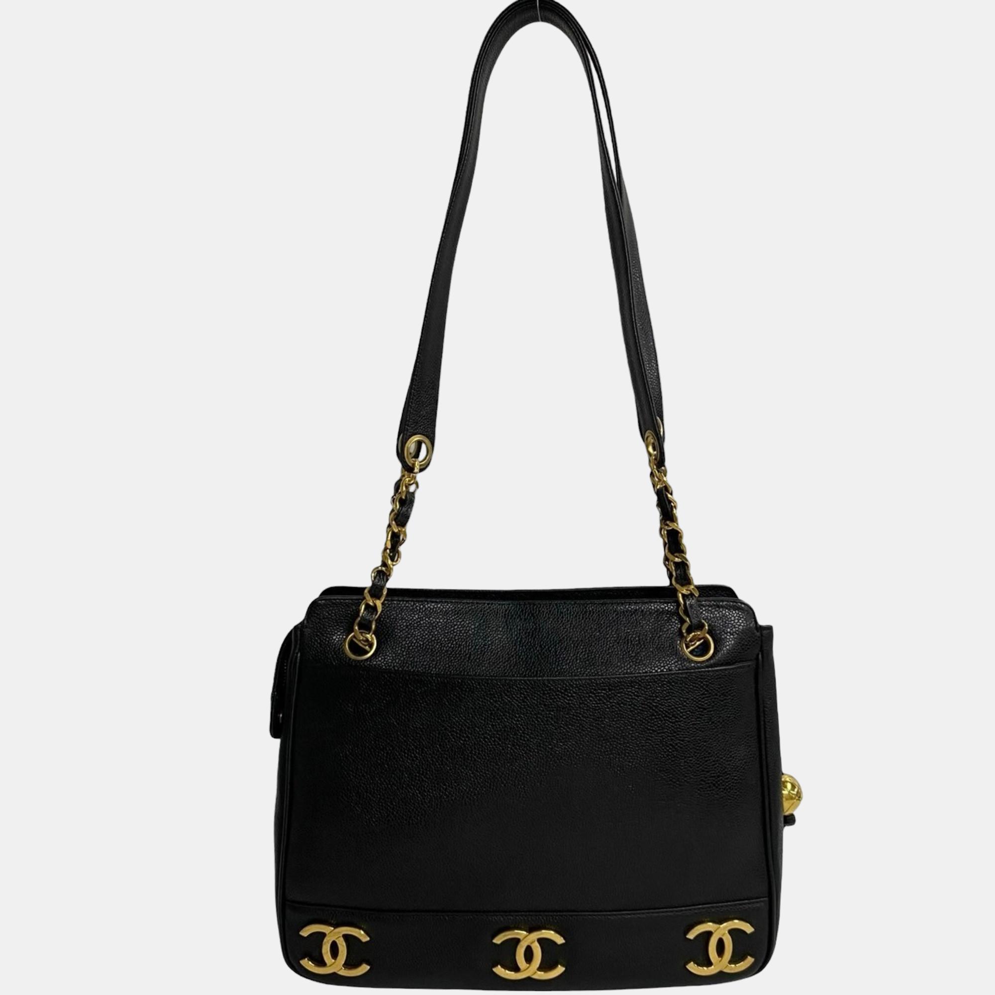 

Chanel Black Caviar Leather Triple CC Tote Bag