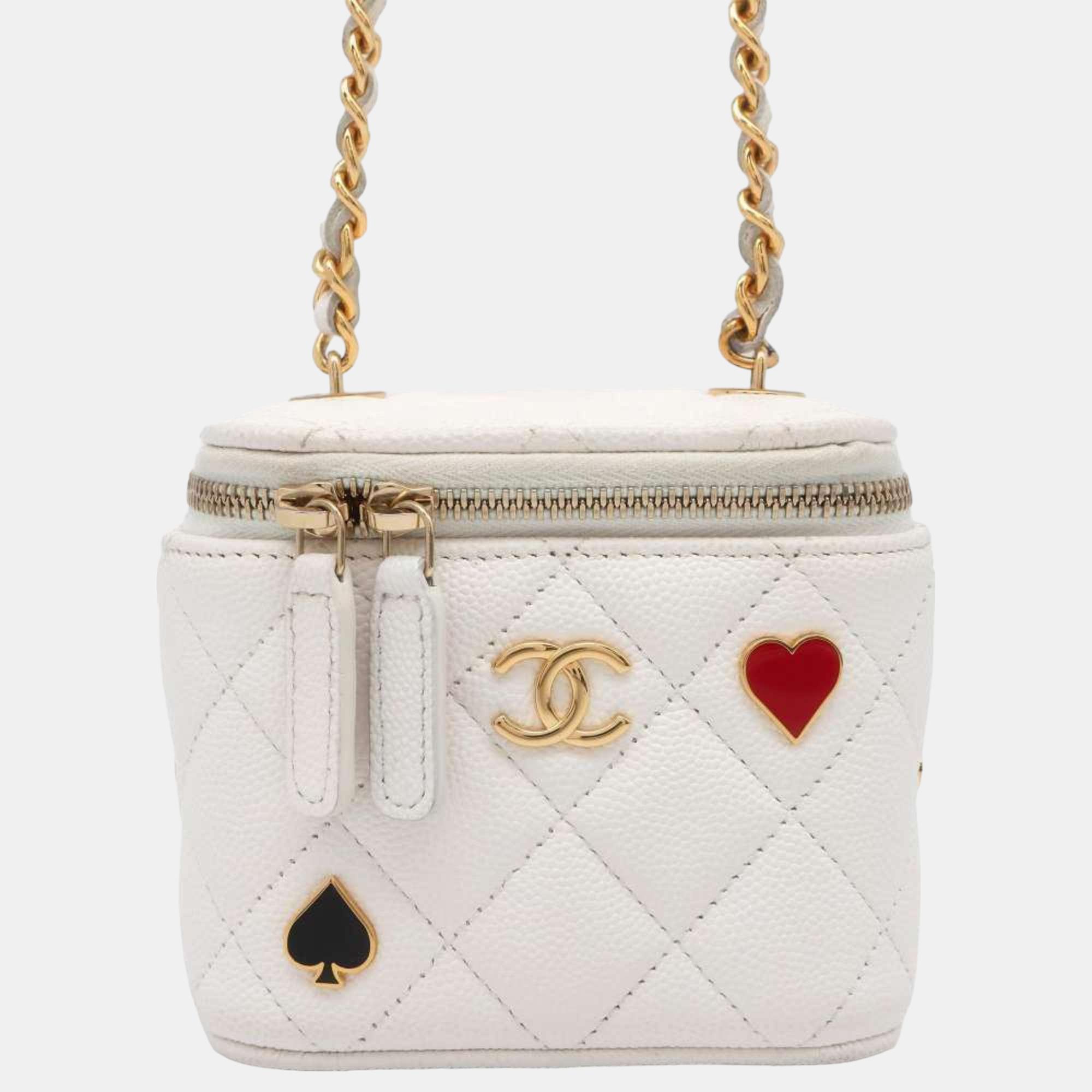 

Chanel White Quilted Caviar Mini Coco Casino Vanity Case with Chain