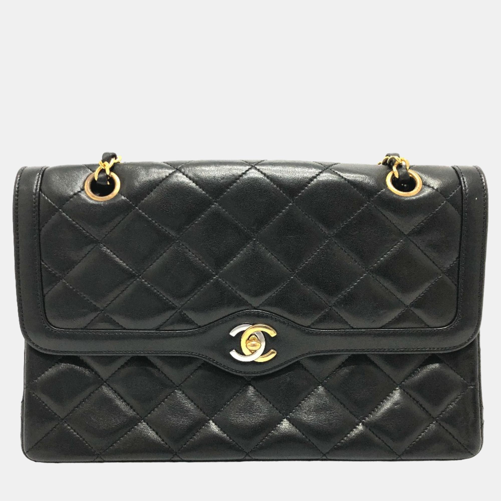 

Chanel Black Leather Quilted Paris Flap Shoulder Bag