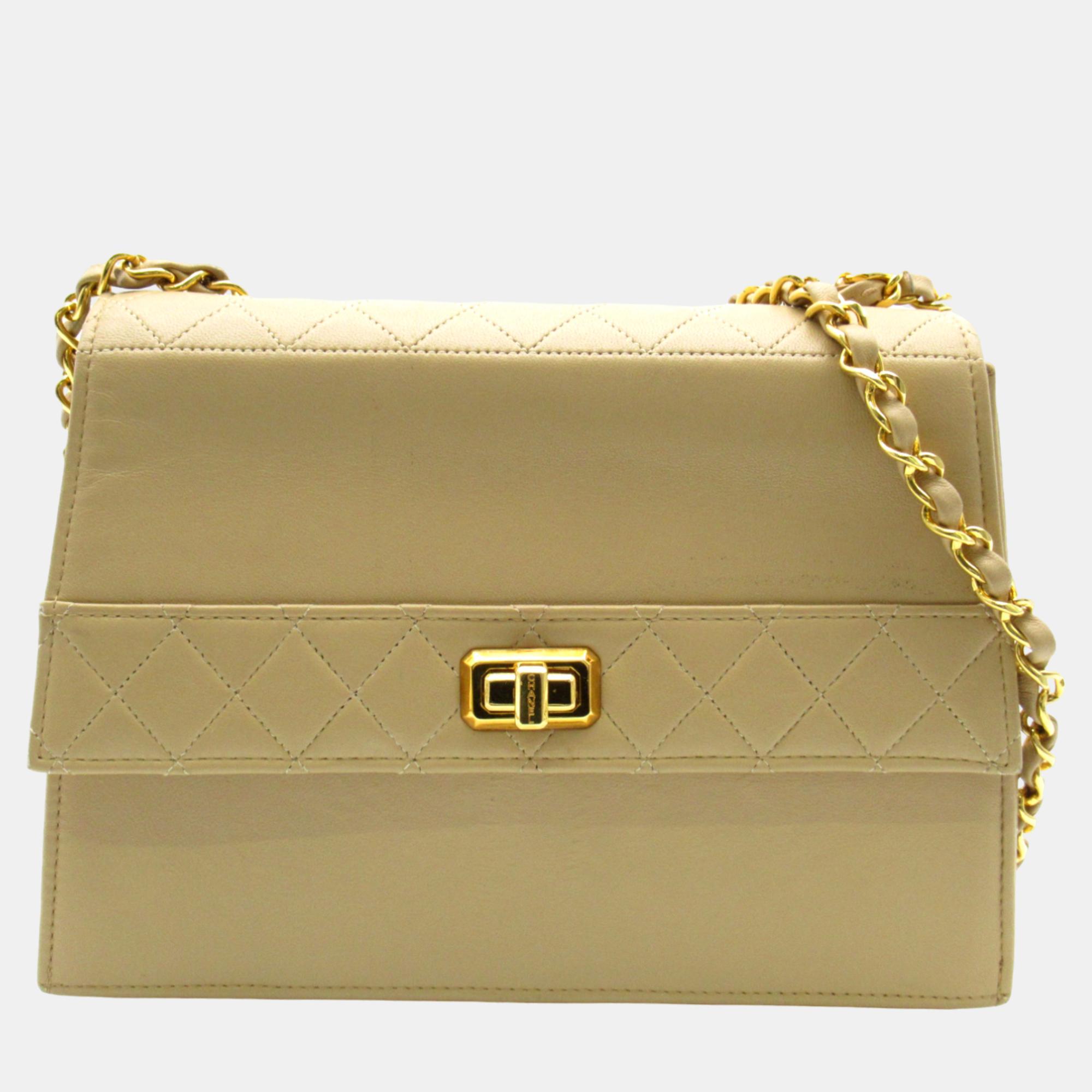 

Chanel Beige Leather Trapezoid Flap Shoulder Bag