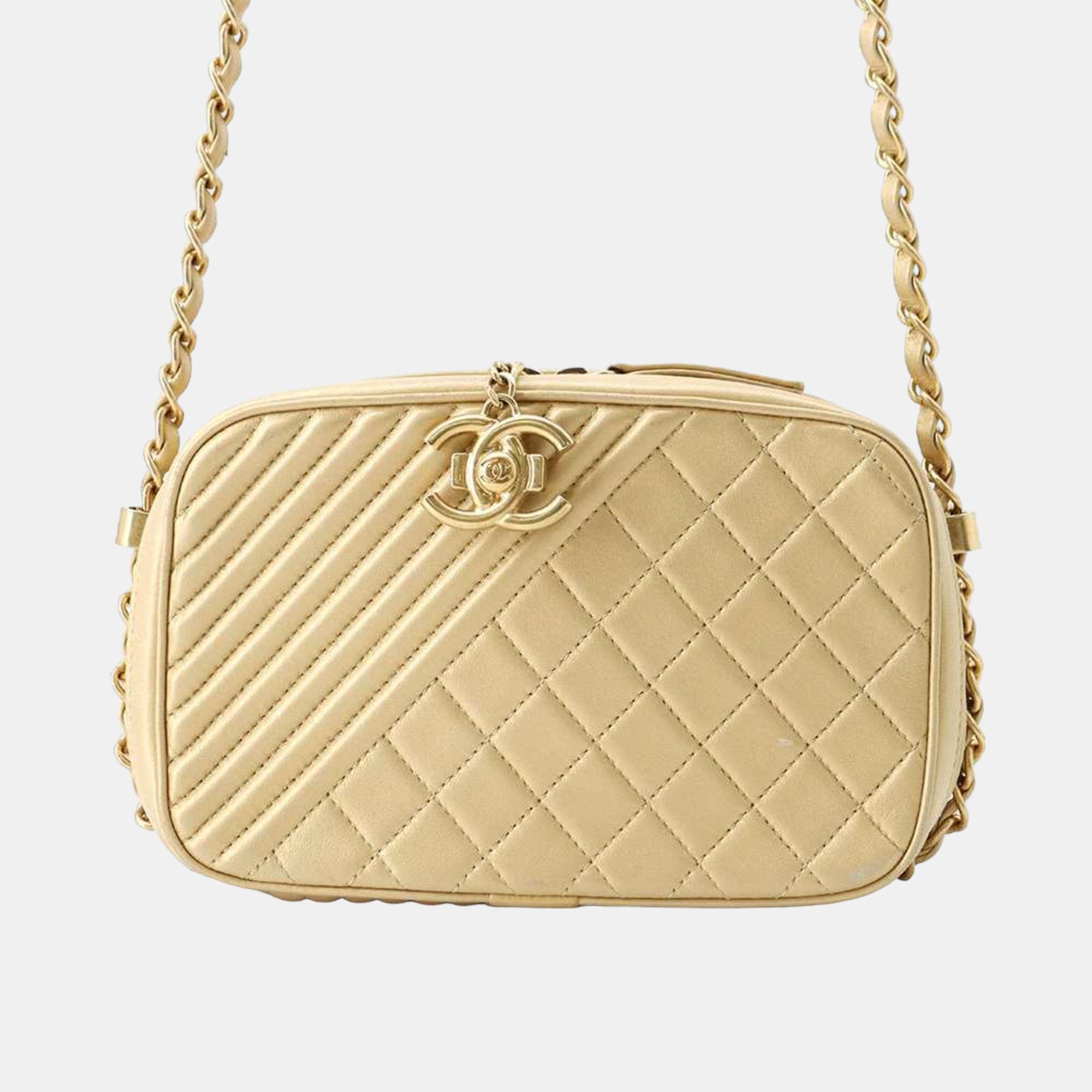 

Chanel Gold Quilted Leather Coco Boy Camera Case Bag