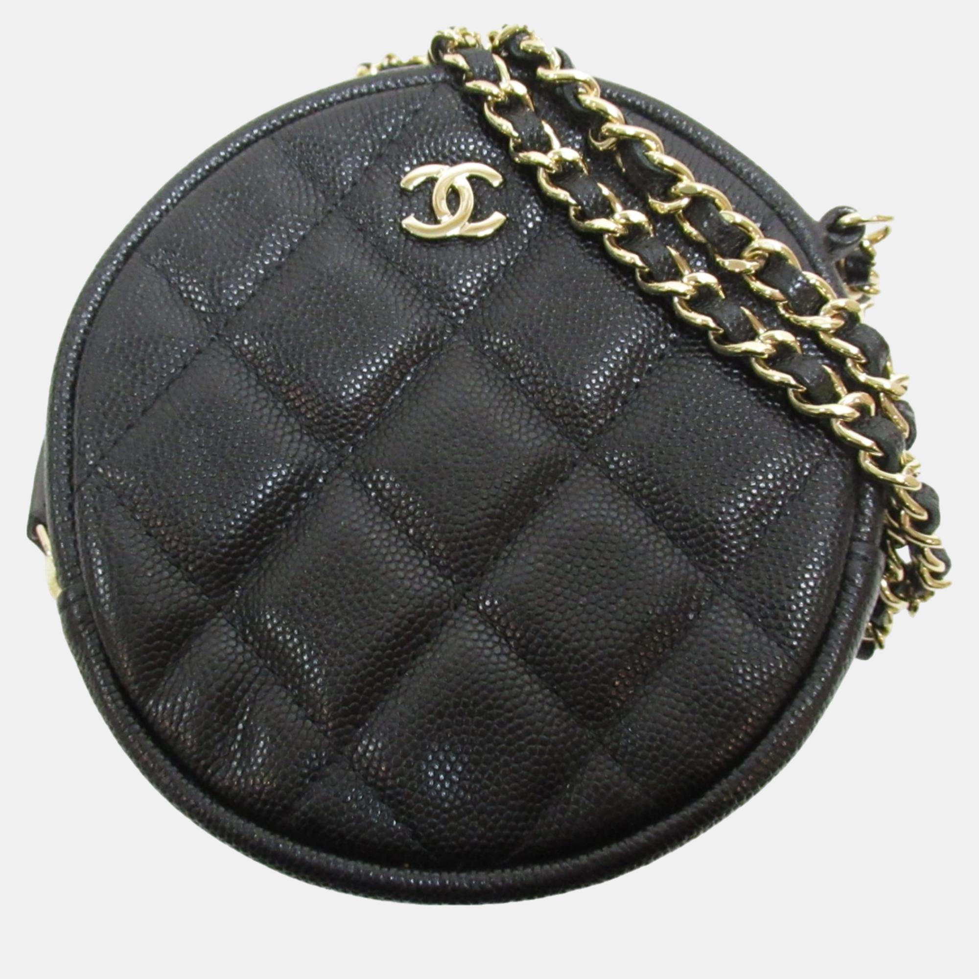 

Chanel Black Caviar Quilted Round Clutch With Chain