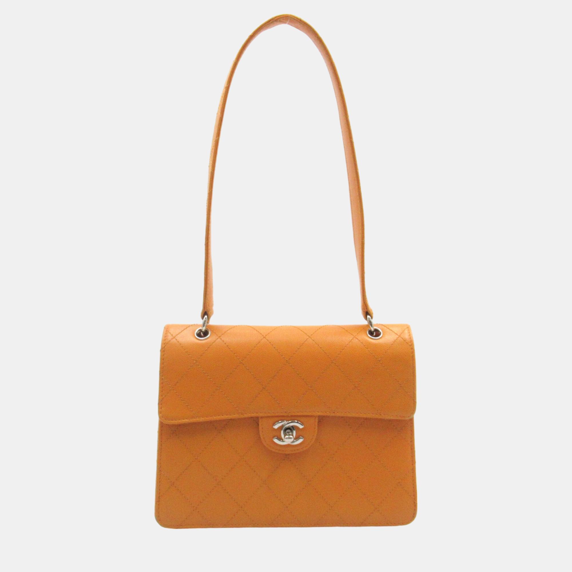 

Chanel Orange Caviar Leather Quilted Flap Shoulder Bag