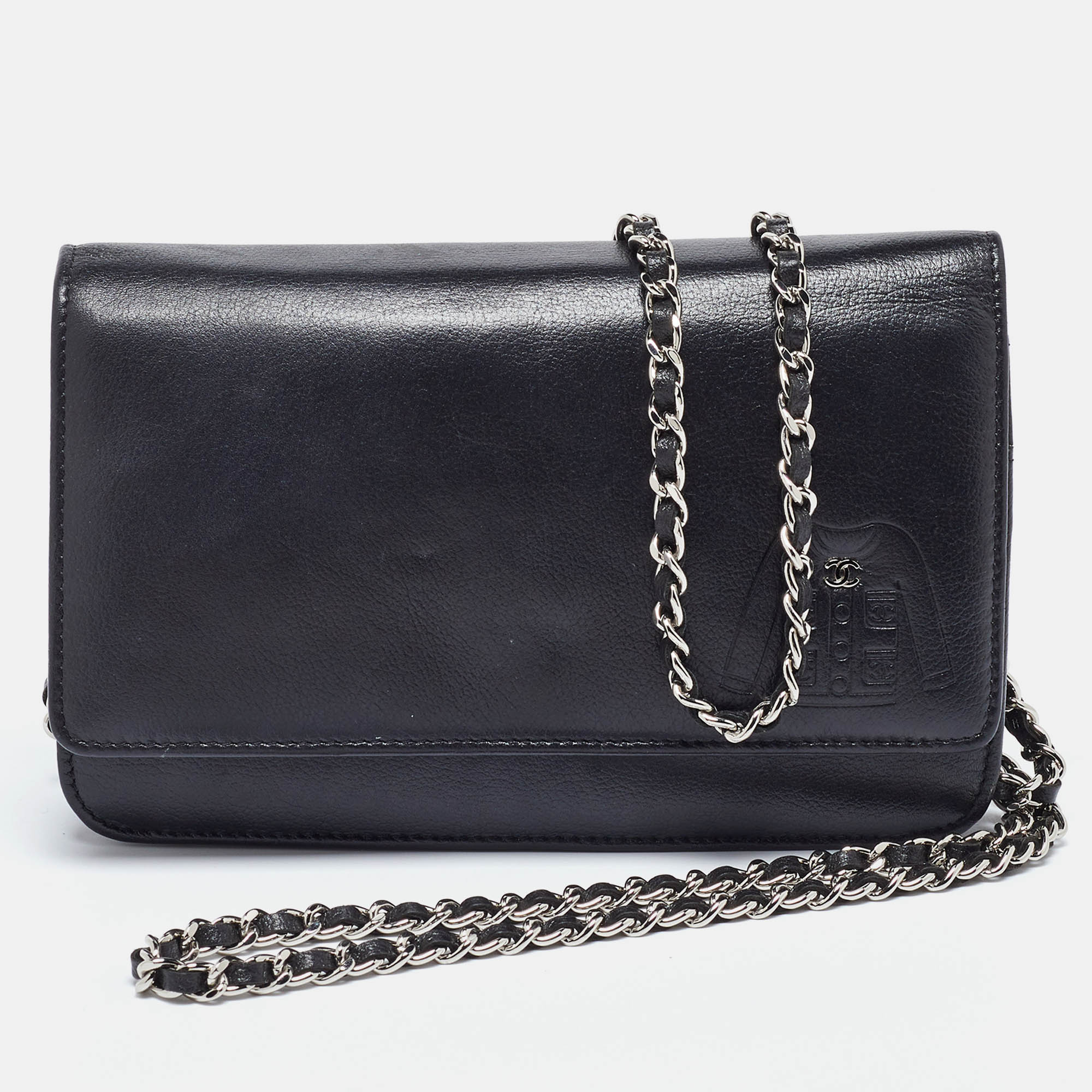 

Chanel Black Leather CC Jacket Embossed Leather Wallet on Chain