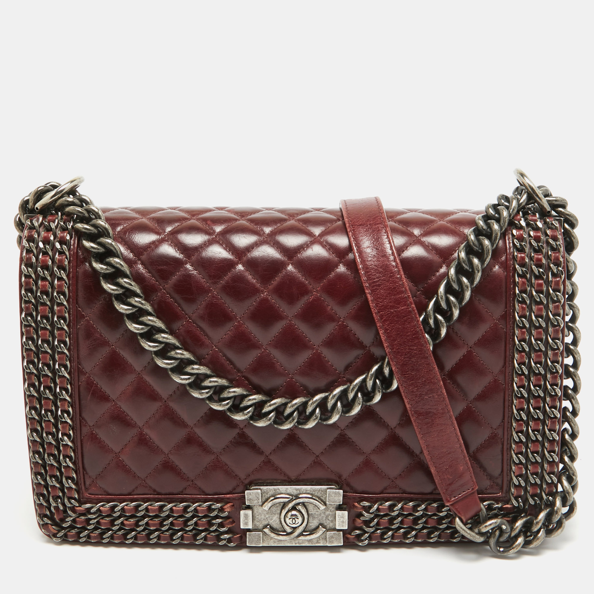 

Chanel Burgundy Leather New Medium Chain Around Boy Flap Bag