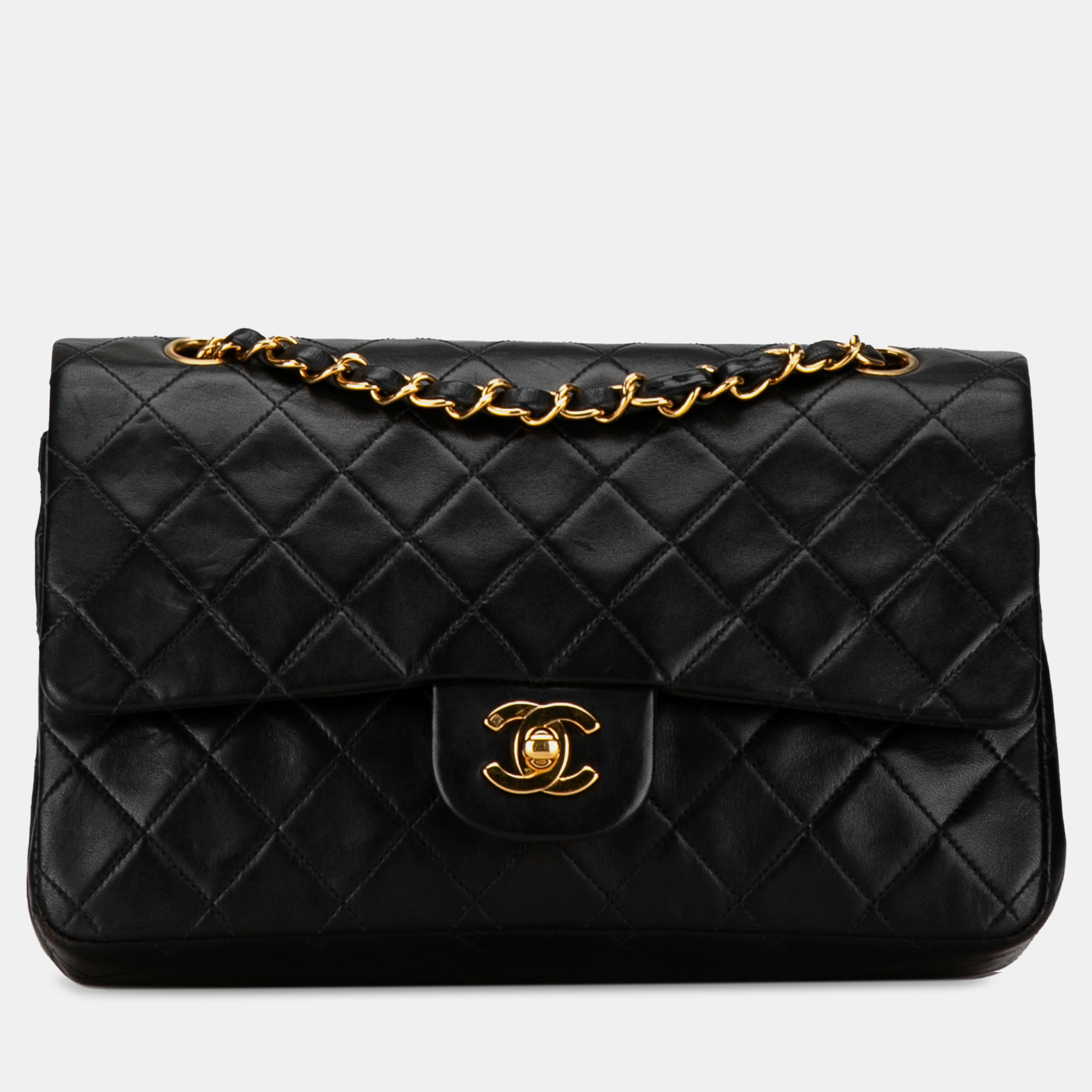 Pre-owned Chanel Medium Classic Lambskin Double Flap Bag In Black