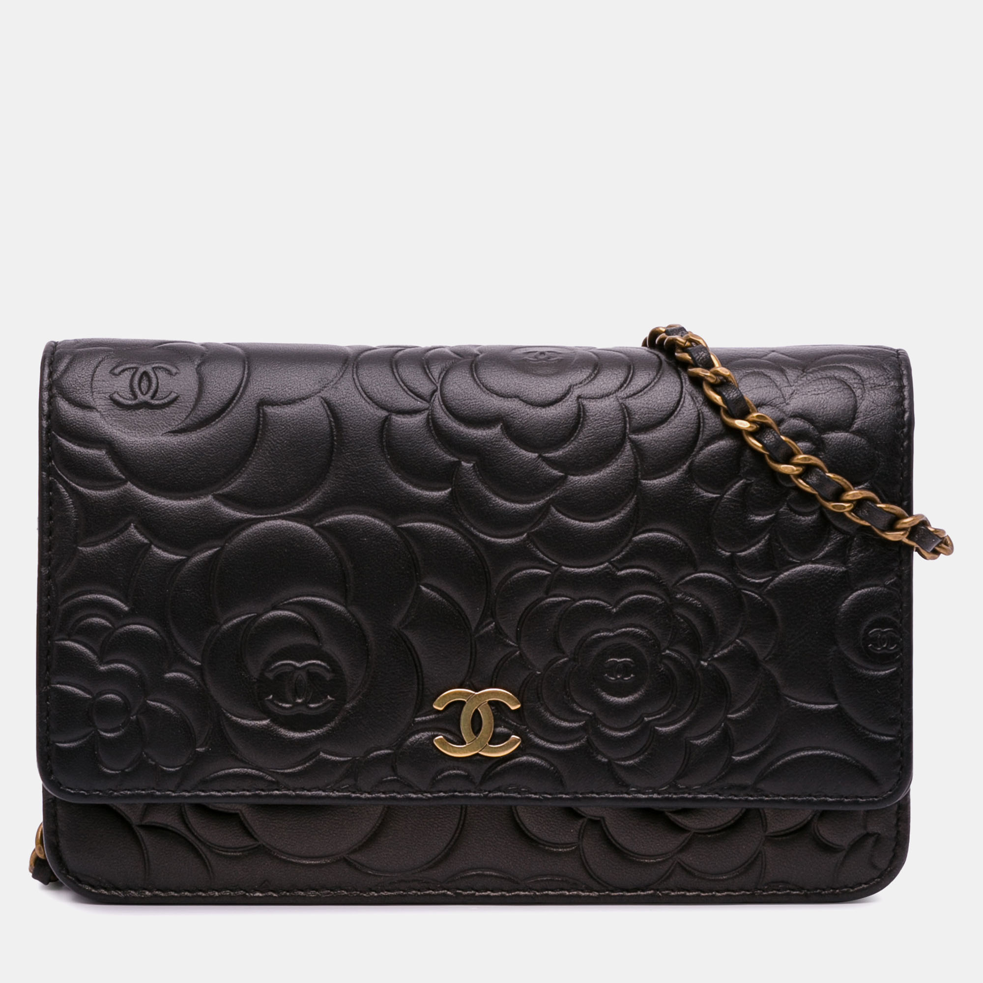 

Chanel Lambskin Camellia Wallet On Chain, Black