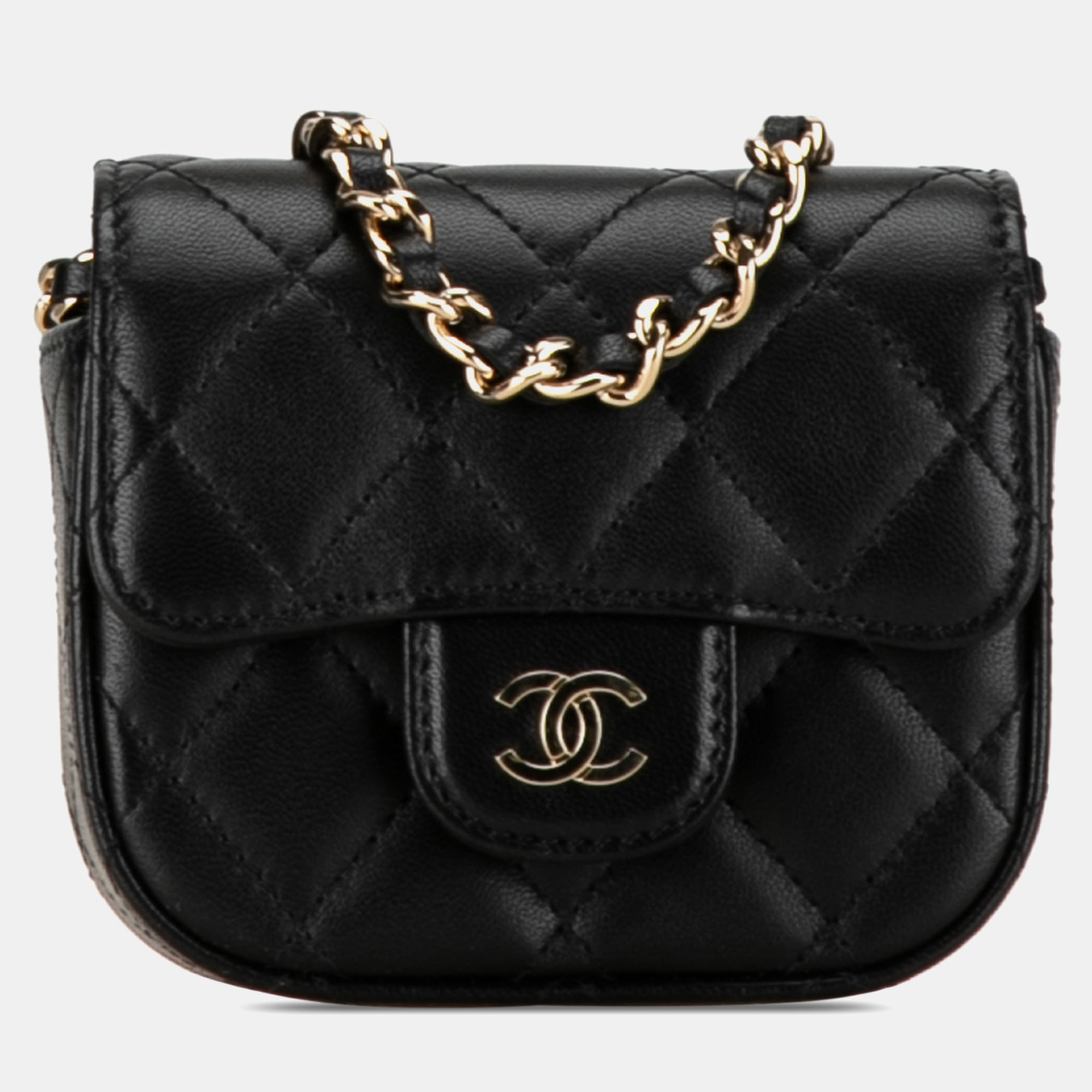 

Chanel CC Quilted Lambskin Flap Card Holder On Chain, Black