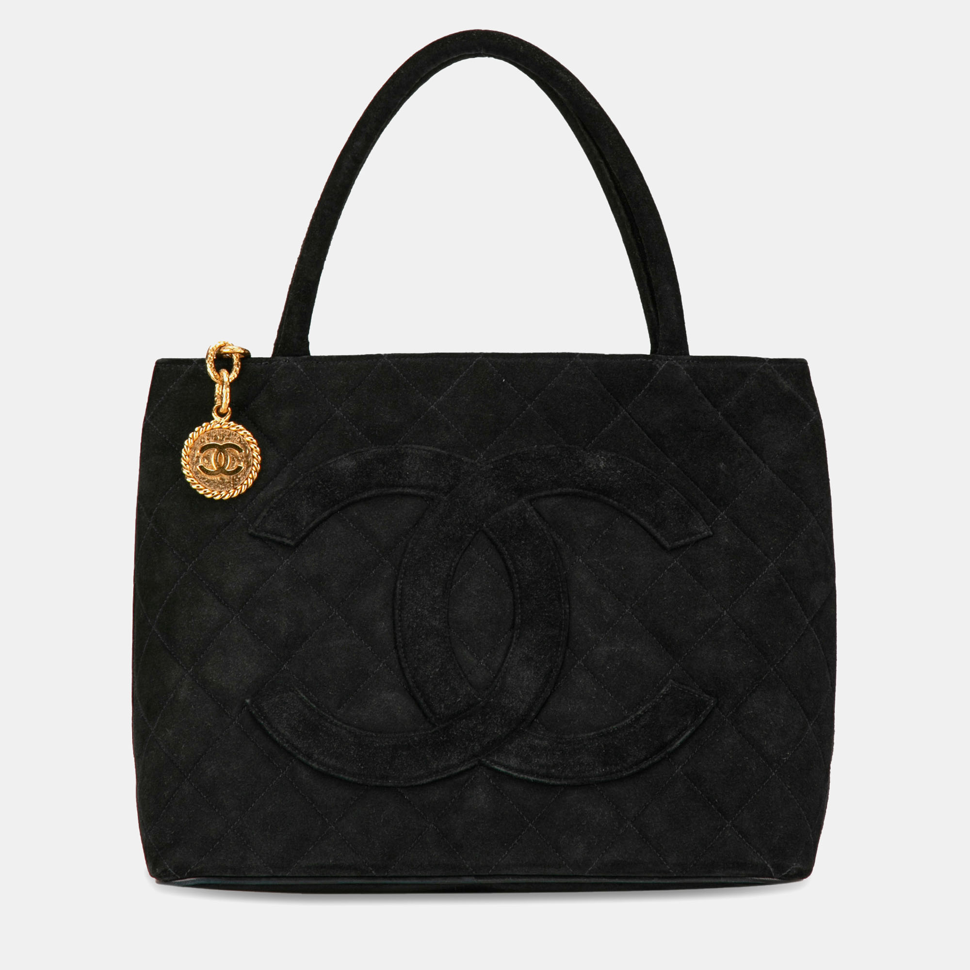 

Chanel Suede Medallion Tote, Black