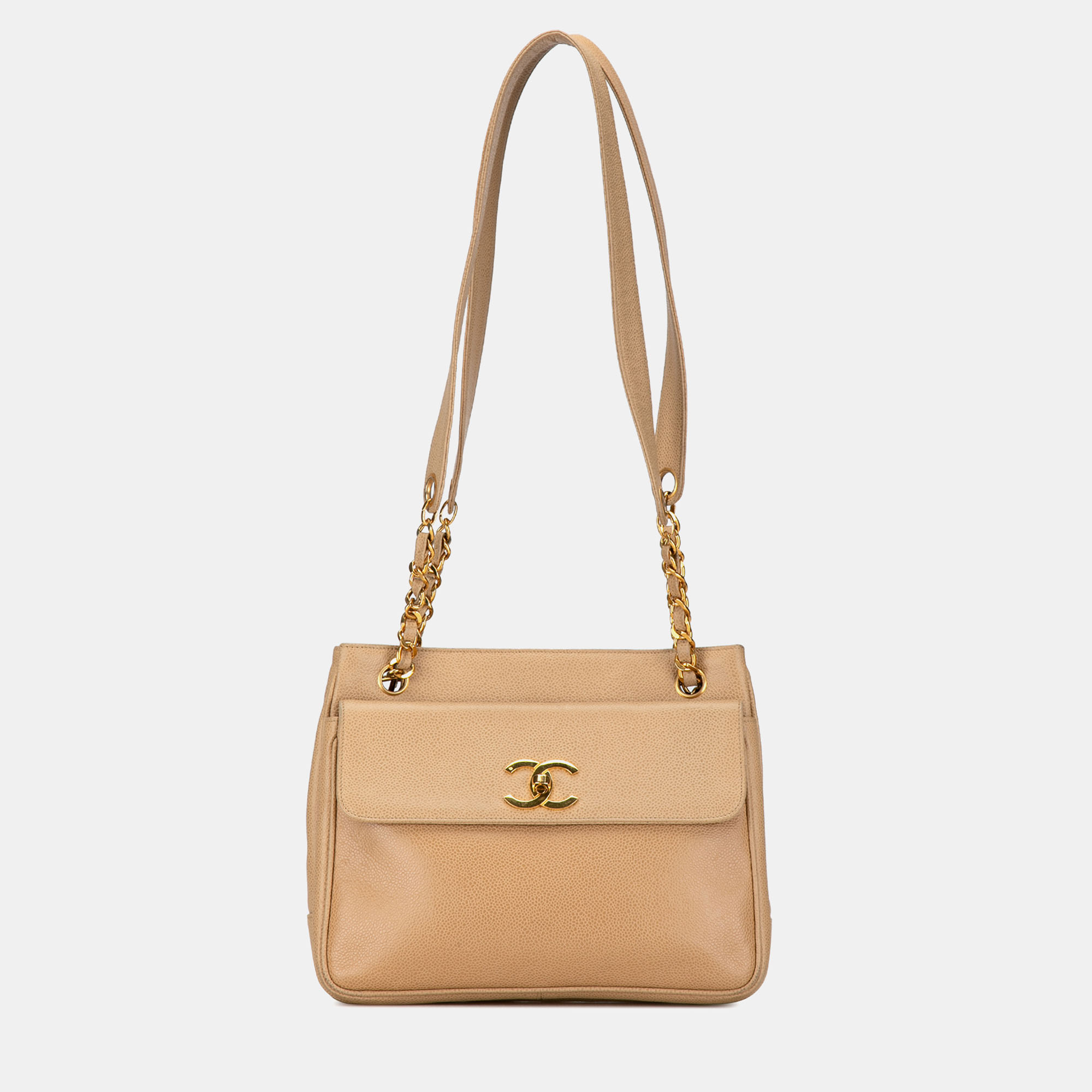 

Chanel Caviar Front Pocket Chain Shoulder Bag, Beige