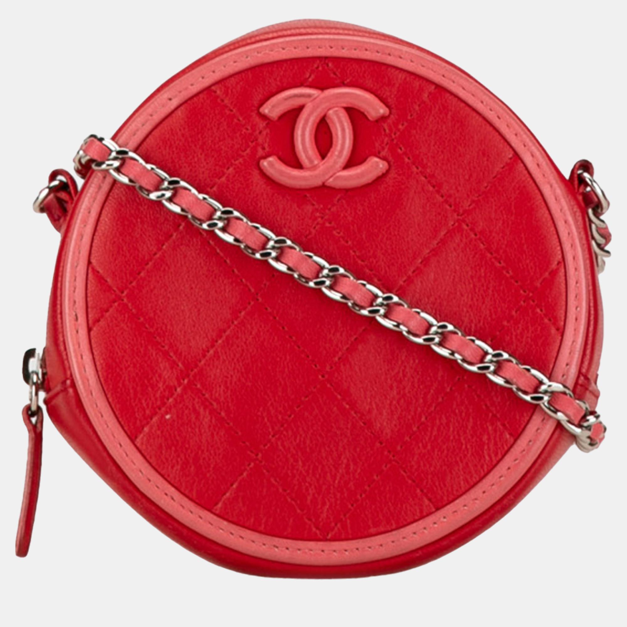 

Chanel Red/Pink Lambskin Color Pop CC Round Crossbody