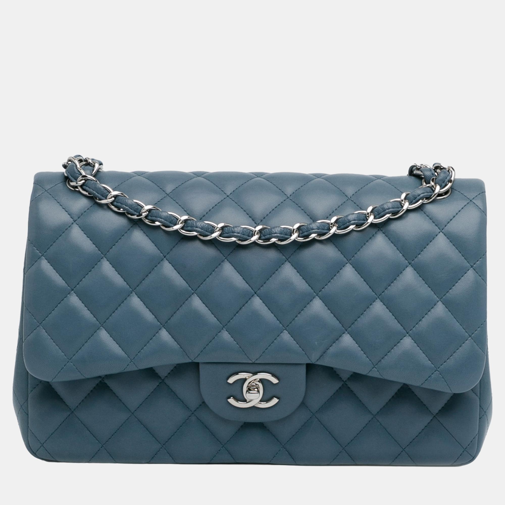 

Chanel Blue Jumbo Classic Lambskin Double Flap