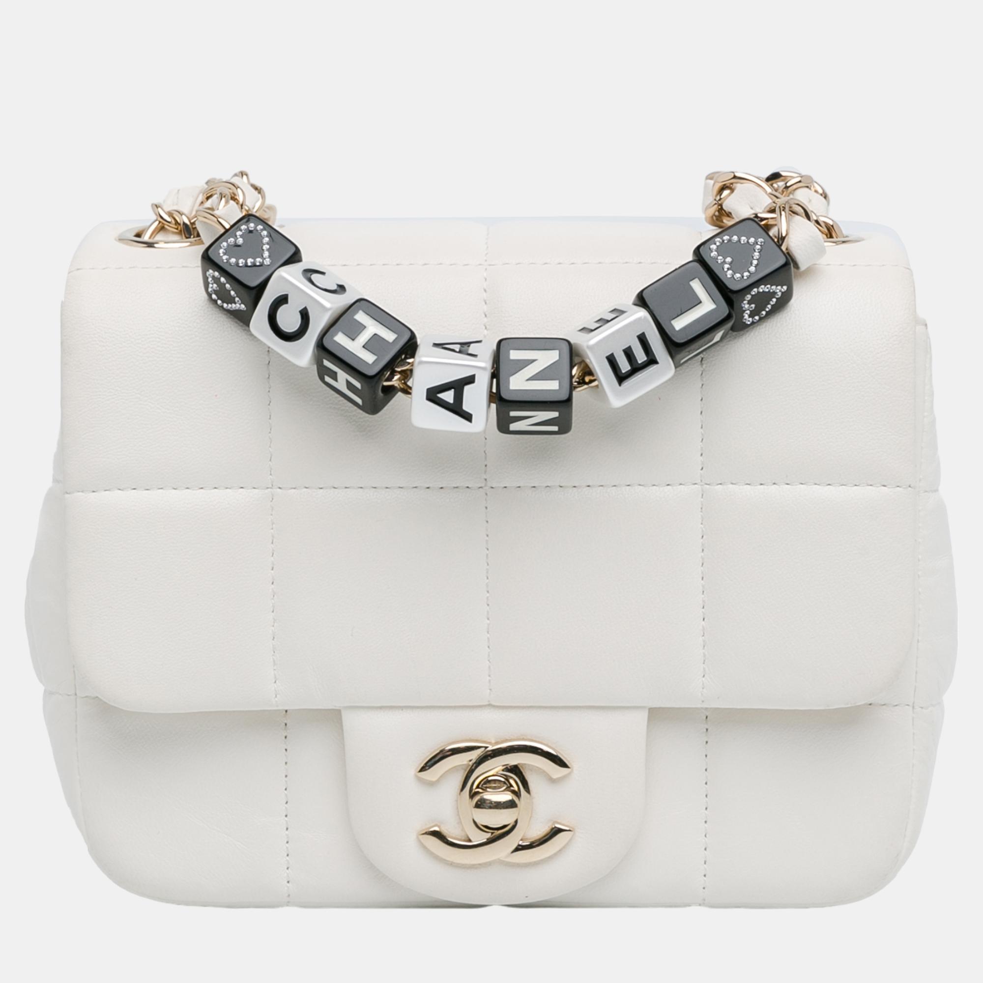 Pre-owned Chanel White Mini Lambskin Monacoco Flap