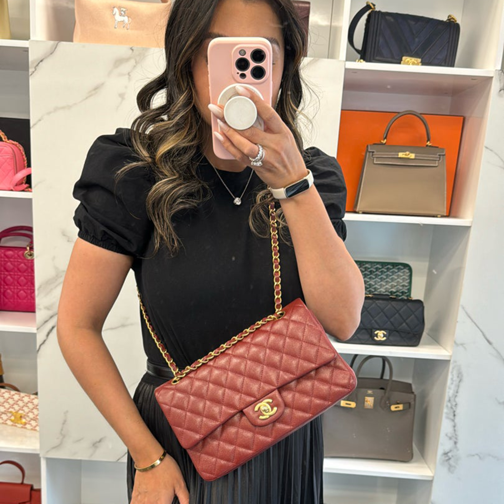 

Chanel Bordeaux Caviar leather Double Flap Bag, Brown