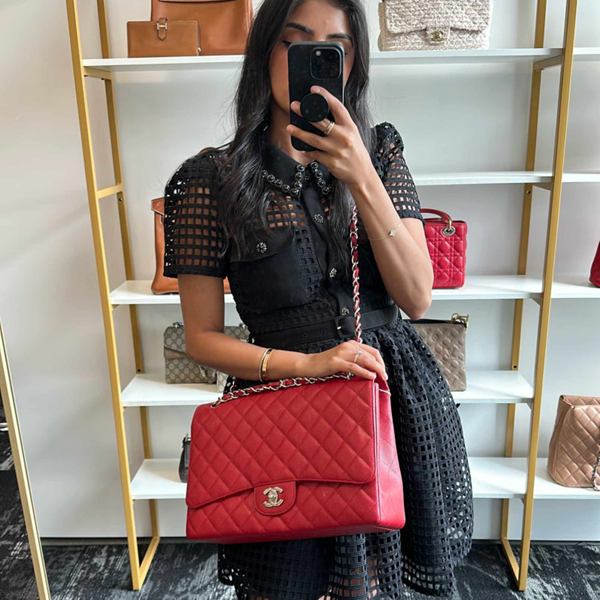 

Chanel Red Cavier Leather Maxi Flap Bag