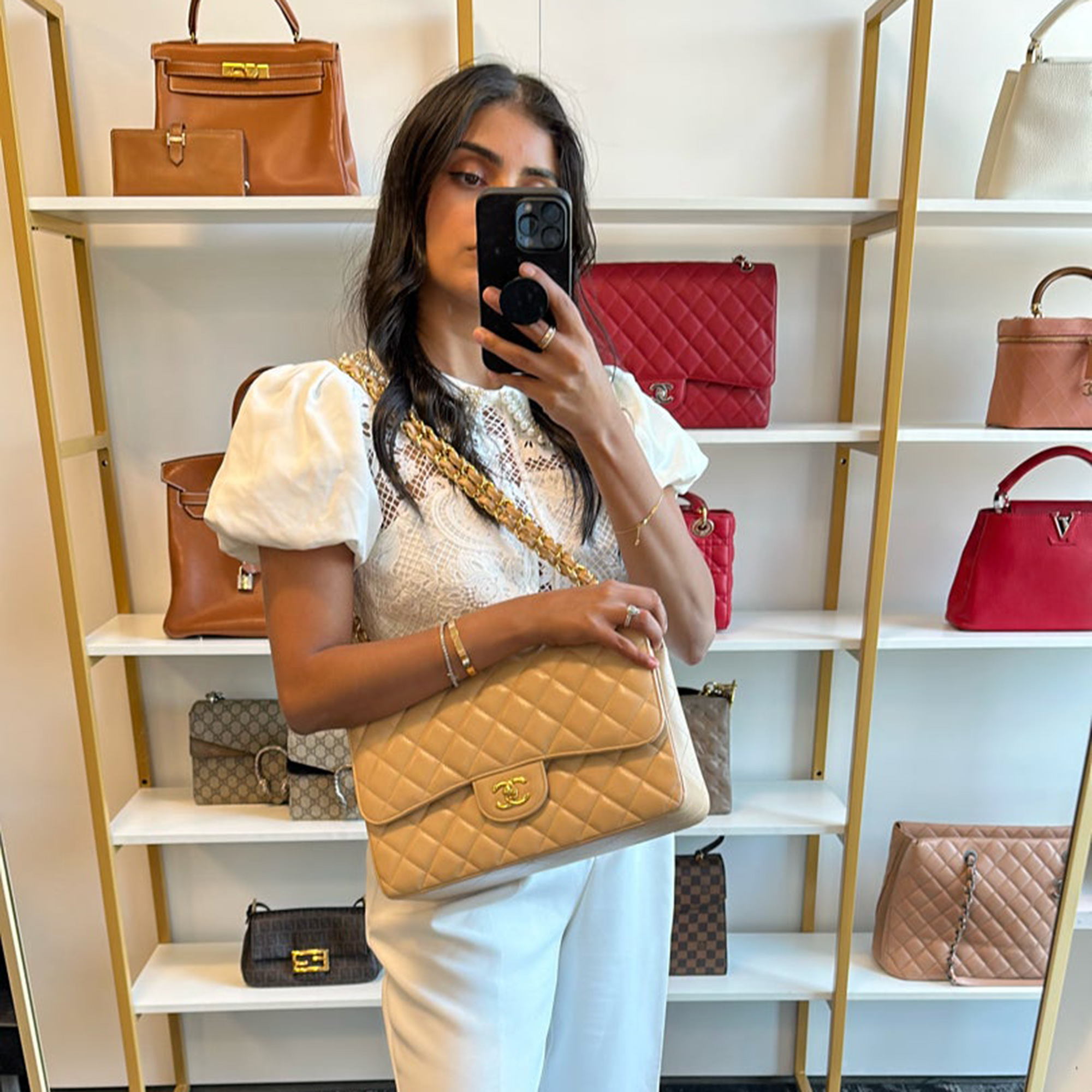 

Chanel Beige Cavier Leather Double Flap Bag