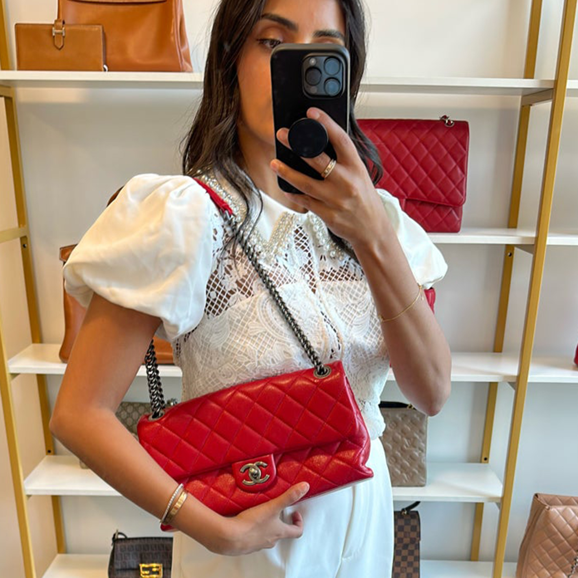 

Chanel Red Calfskin Leather flap bag