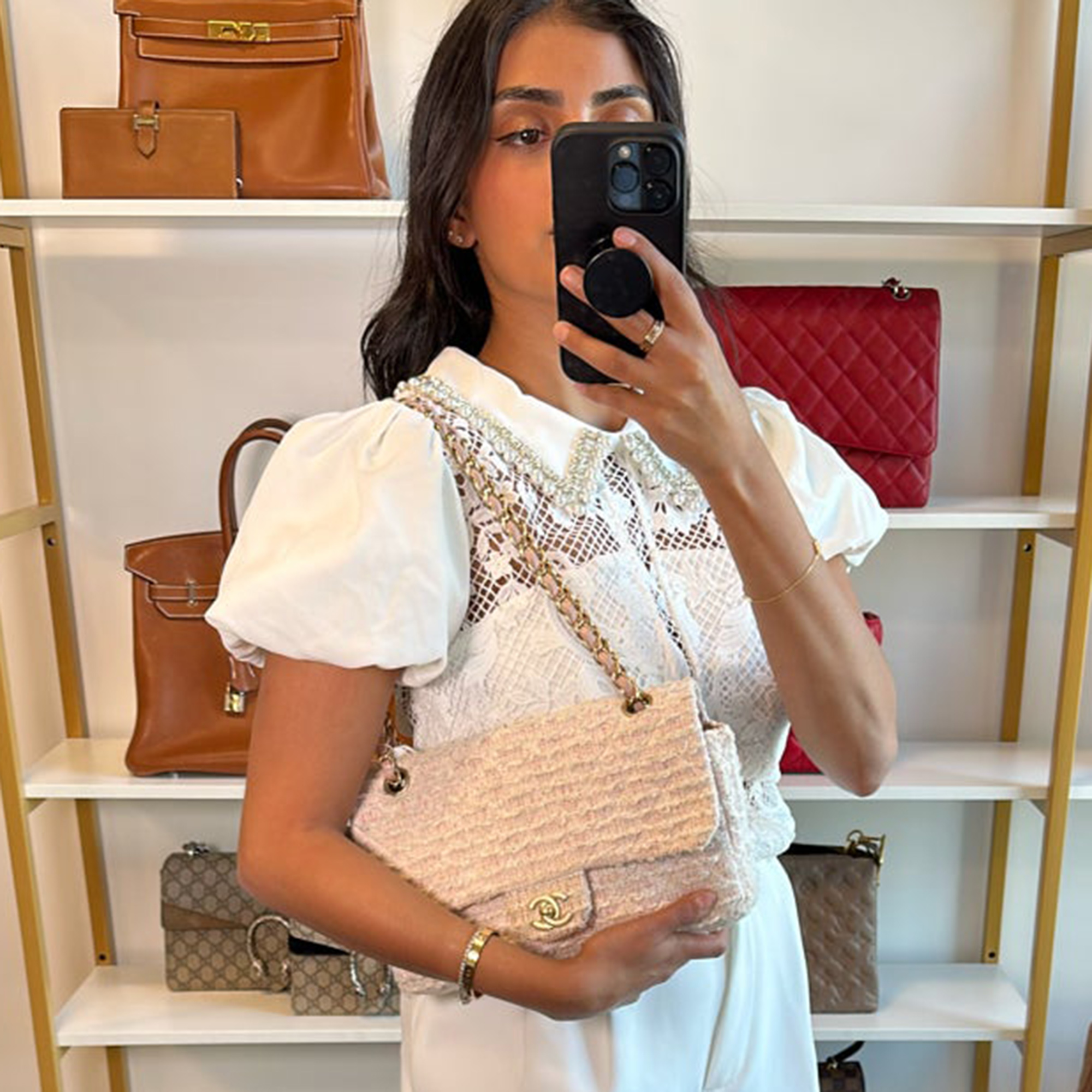 

Chanel Pink Tweed Medium Flap bag