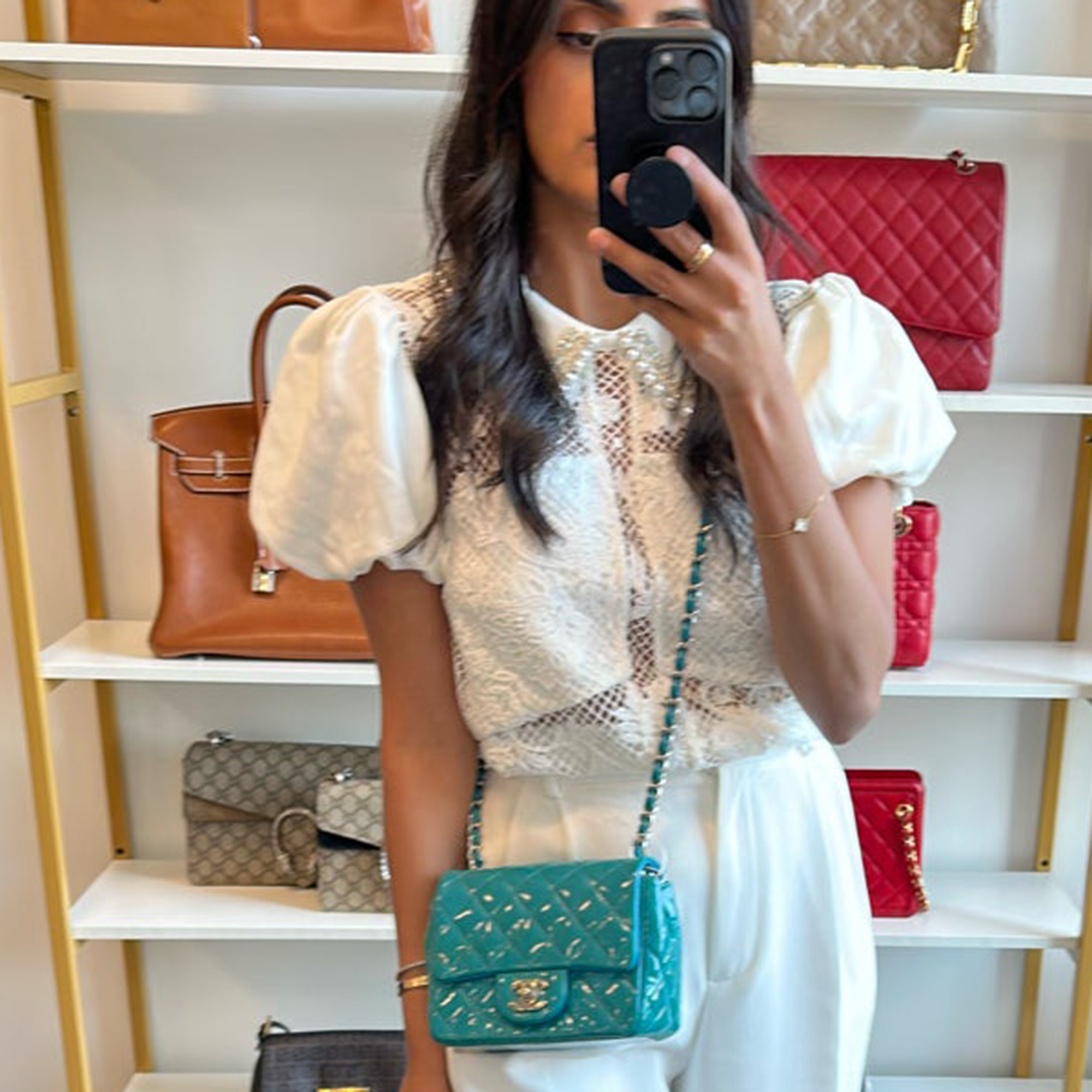 

Chanel Blue Patent Leather Flap Bag