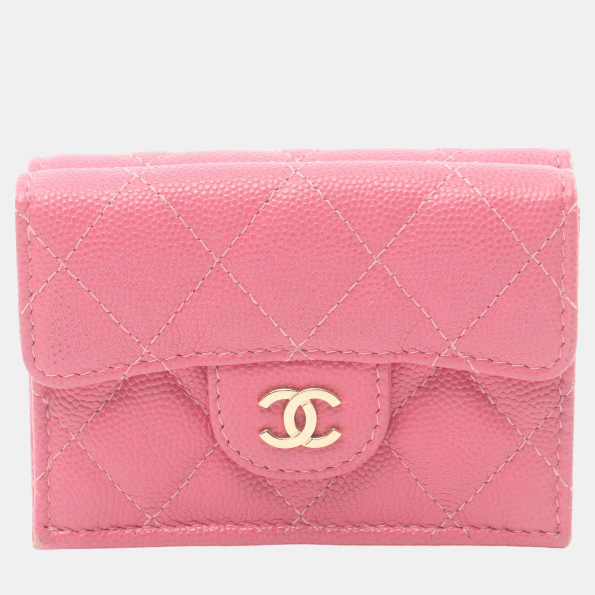 

Chanel Pink Leather Classic Flap Trifold Wallet