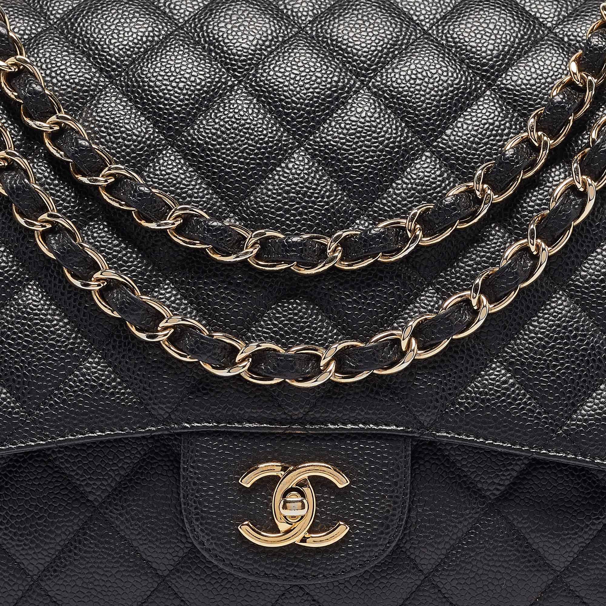 Chanel Black Quilted Caviar Leather Maxi Classic Single Flap Bag 