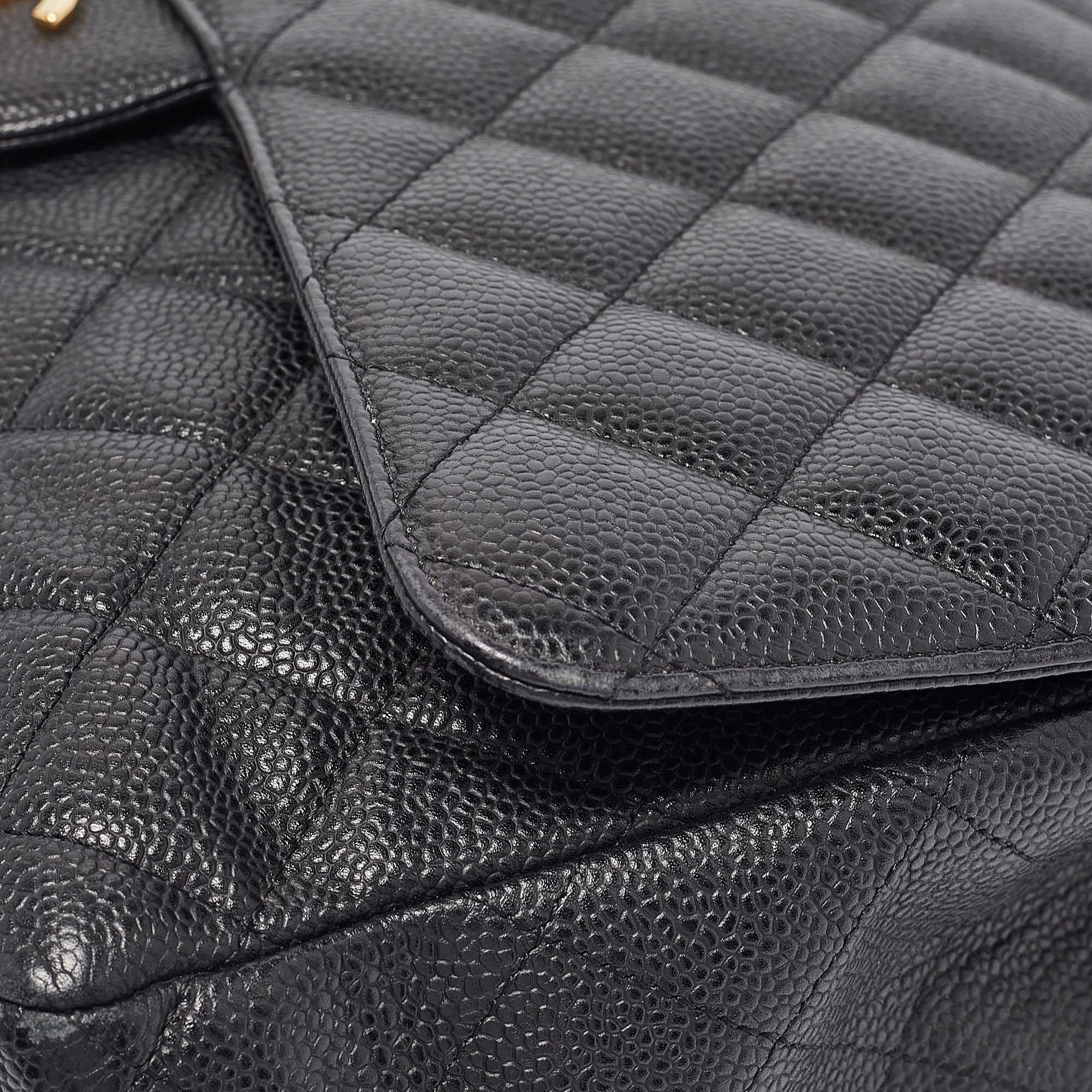 Chanel Black Quilted Caviar Leather Maxi Classic Single Flap Bag 
