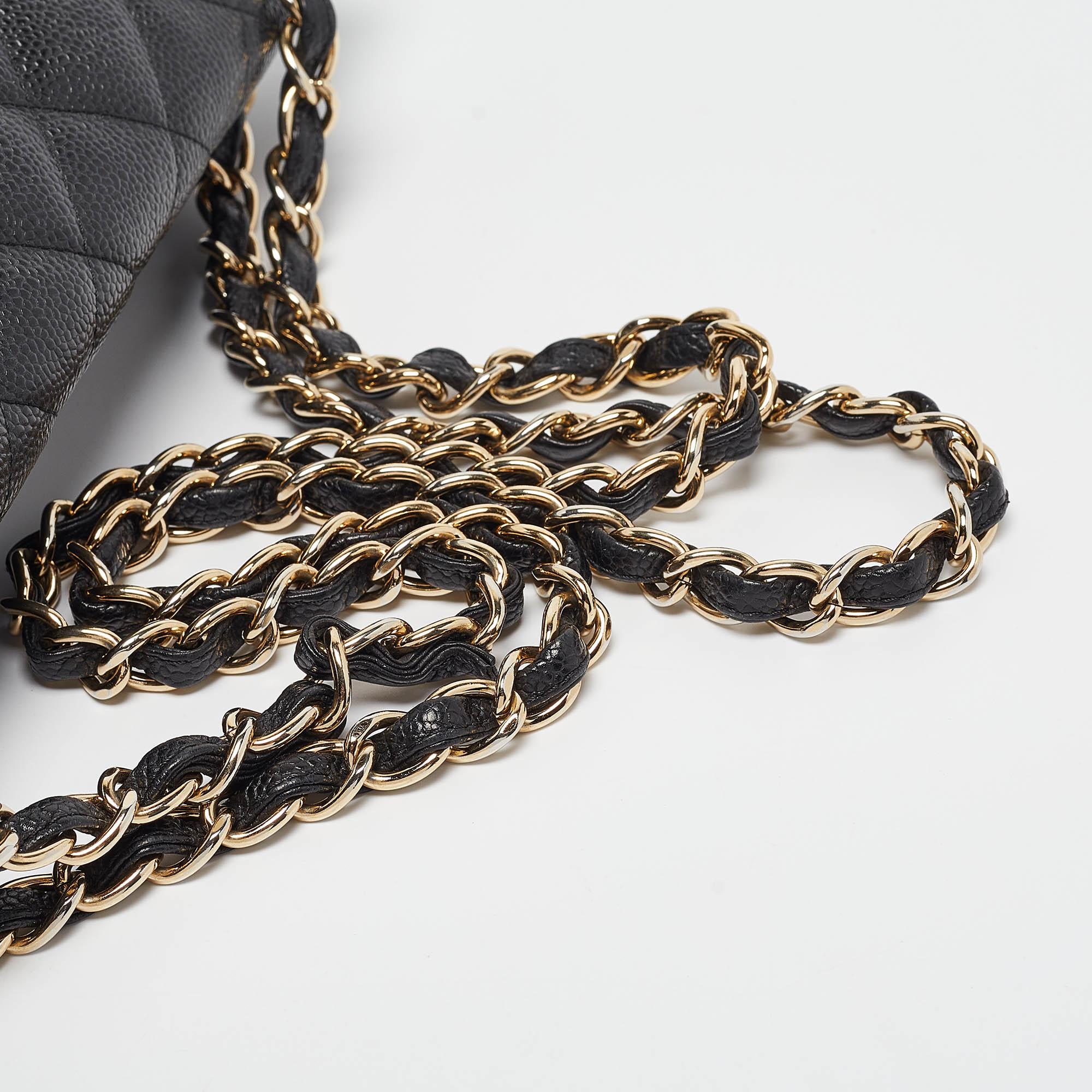 Chanel Black Quilted Caviar Leather Maxi Classic Single Flap Bag 