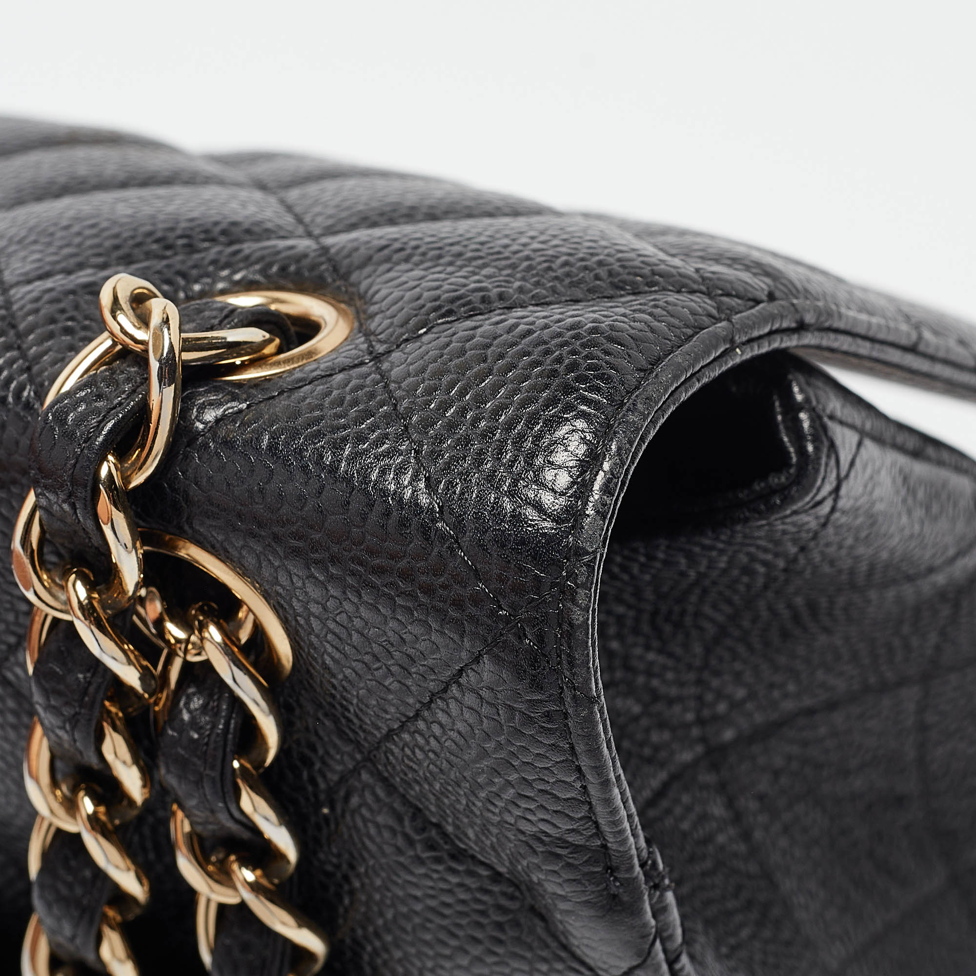 Chanel Black Quilted Caviar Leather Maxi Classic Single Flap Bag 