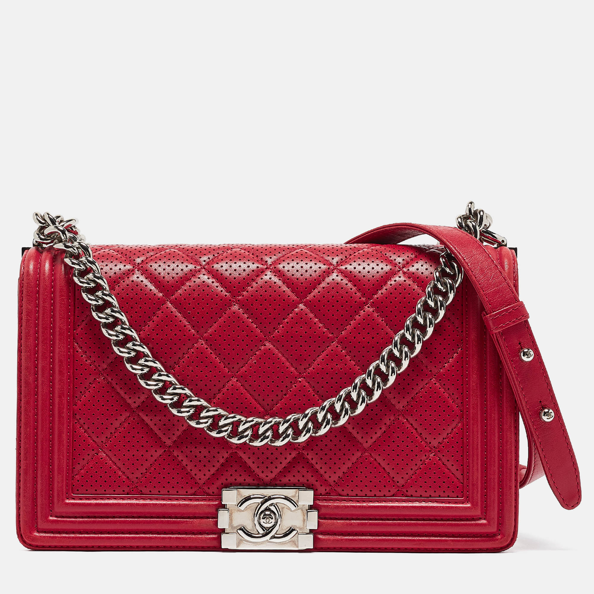 

Chanel Red Quilted Perforated Leather New  Boy Bag